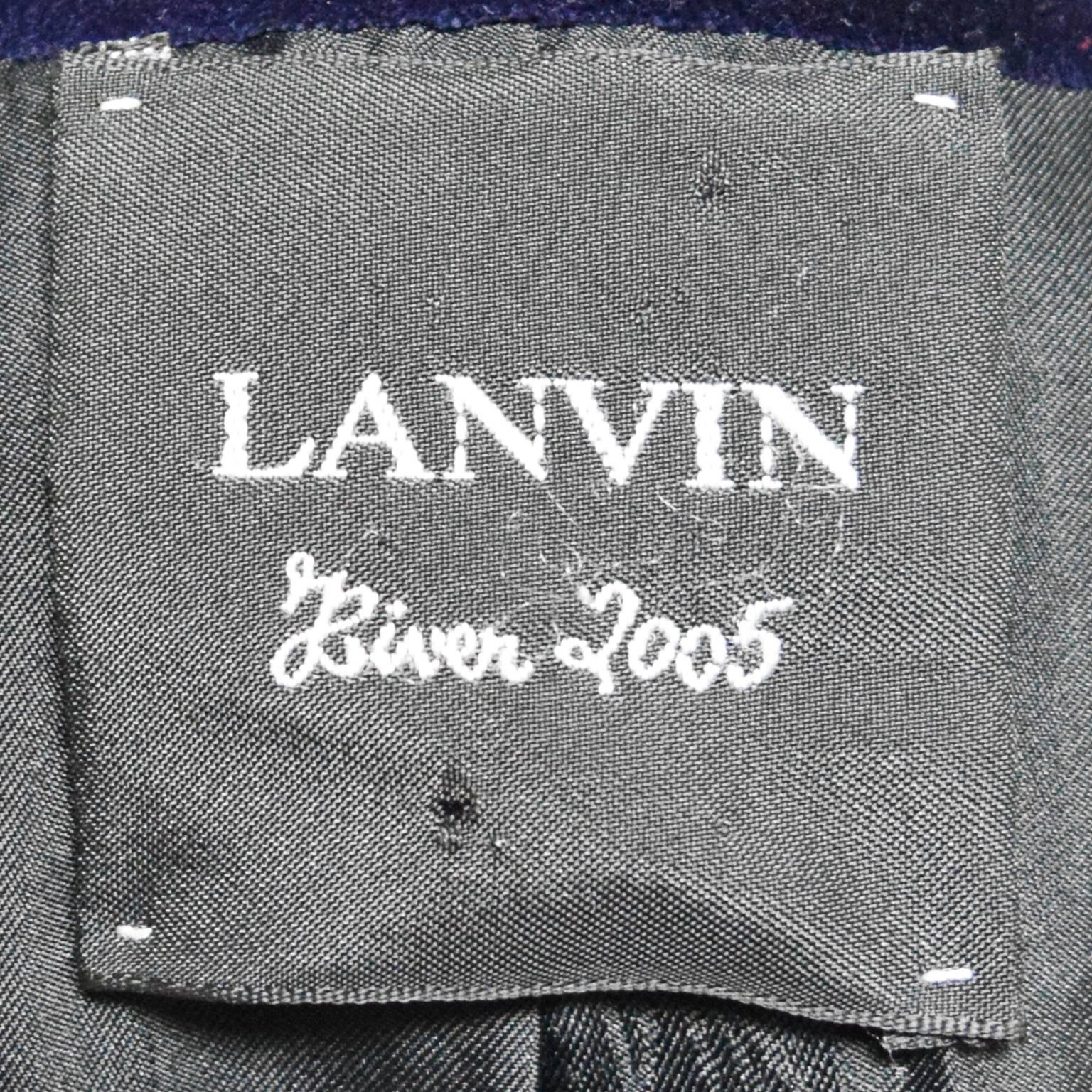 Women's Lanvin Navy Velvet Double Breasted Trench Jacket  For Sale