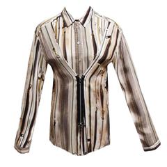 Jean Paul Gaultier Silk Neutral Zipper Print Blouse with Zipped Front 