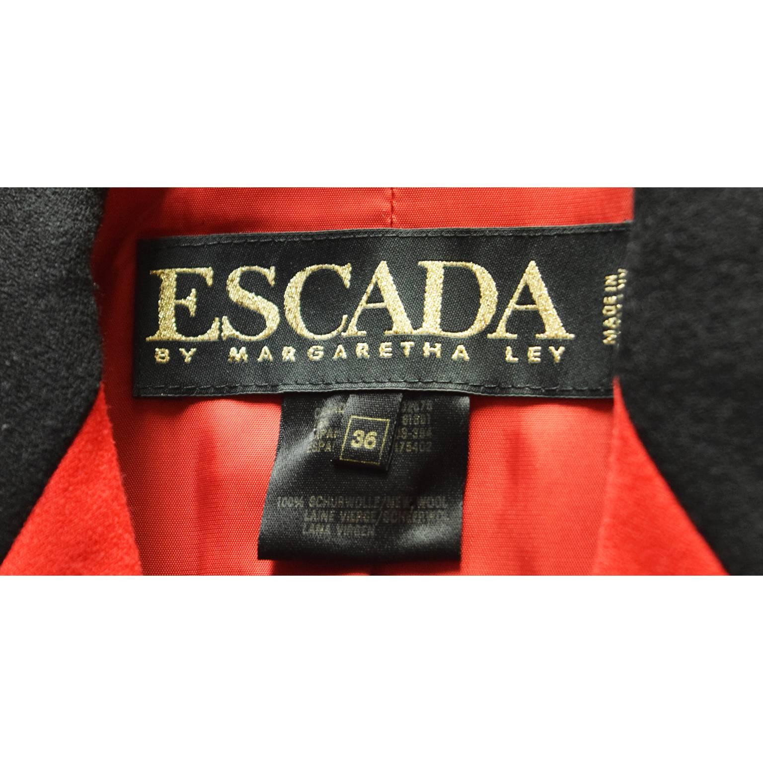 Women's Escada Red Jacket with Black Contrasting Trim and Buttons  For Sale