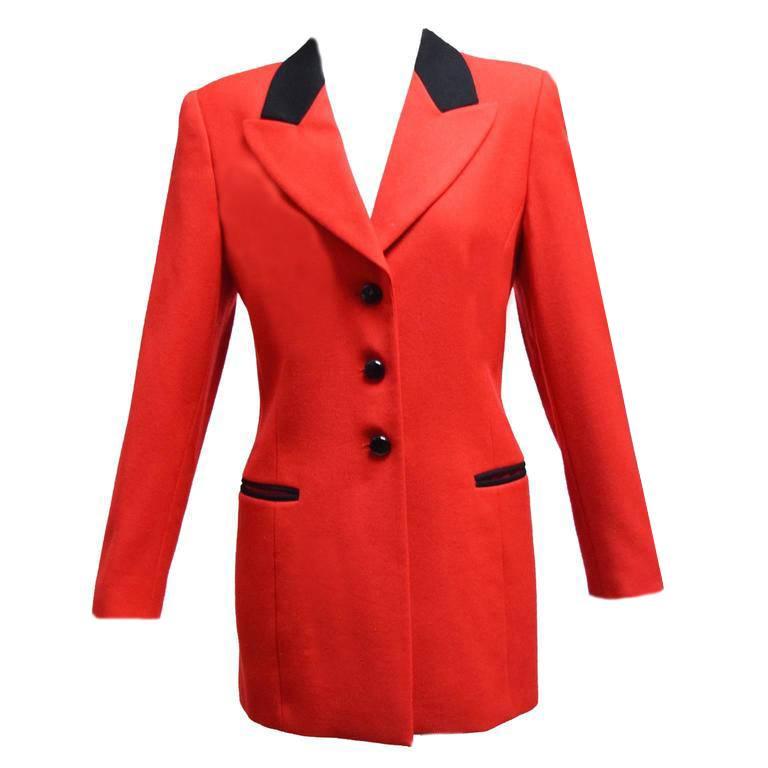 Escada Red Jacket with Black Contrasting Trim and Buttons  For Sale