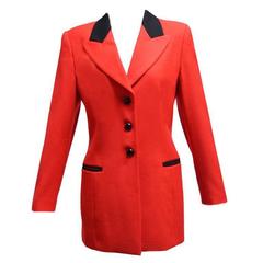 Escada Red Jacket with Black Contrasting Trim and Buttons 