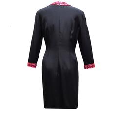 Carolina Herrera Black Sheath Dress with Mocked Beaded Neck and Sleeve Cuffs