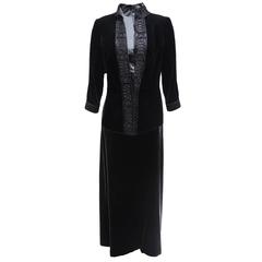 Carolina Herrera Black Velvet Skirt and Jacket Ensemble with Satin Embroidery