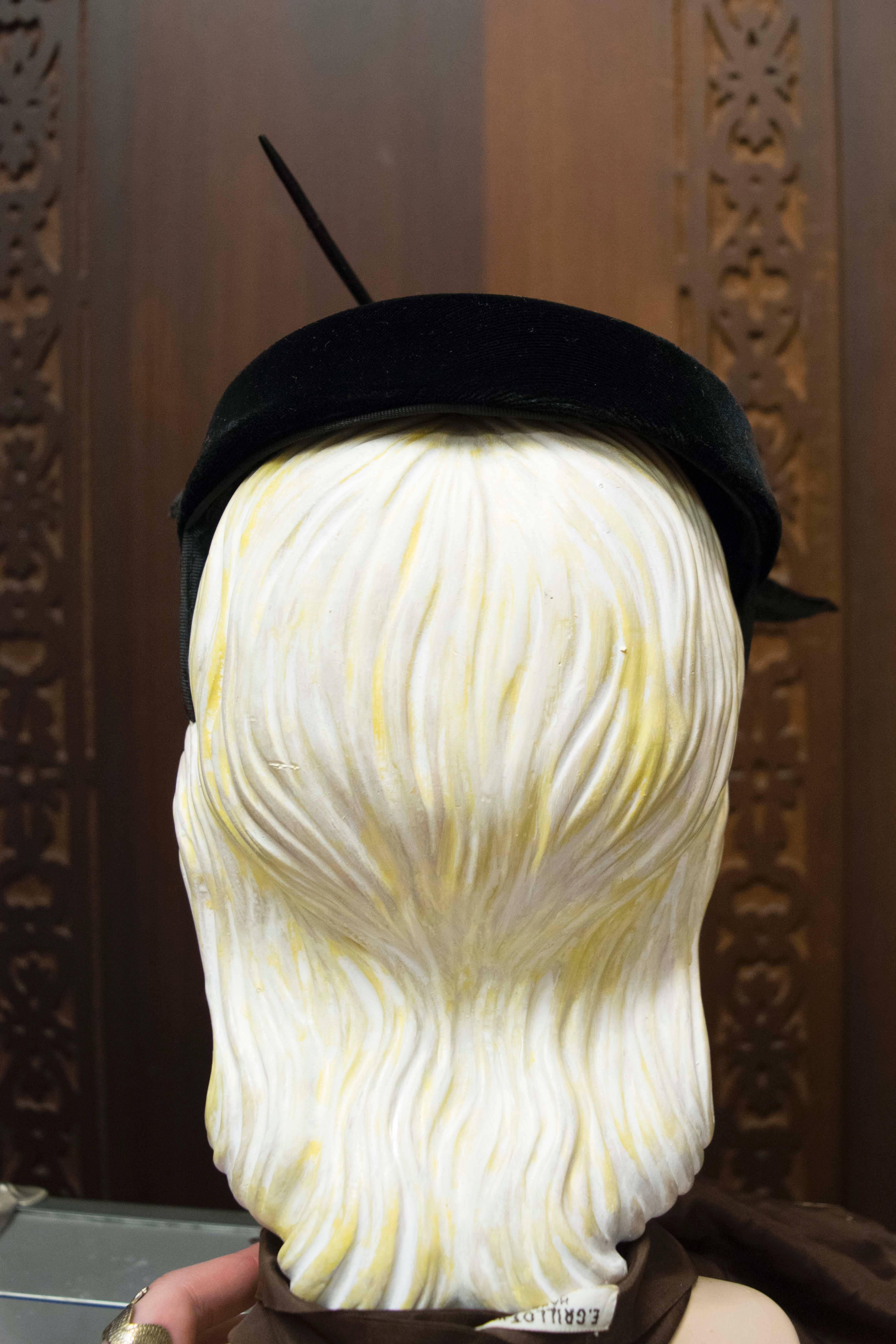 1950s Black Velvet Cocktail Hat  1