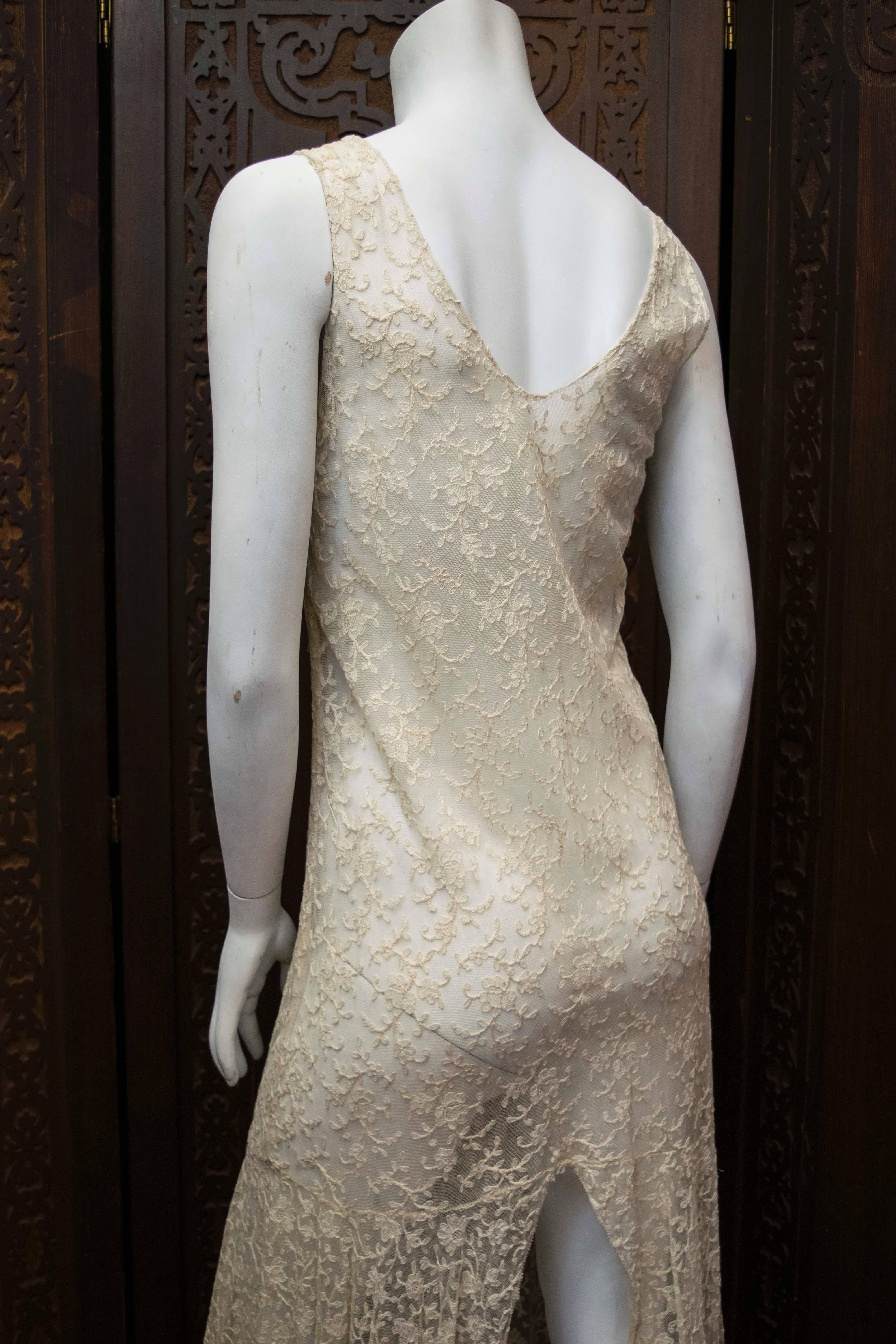 Gray 1930s Embroidered Lace Dress
