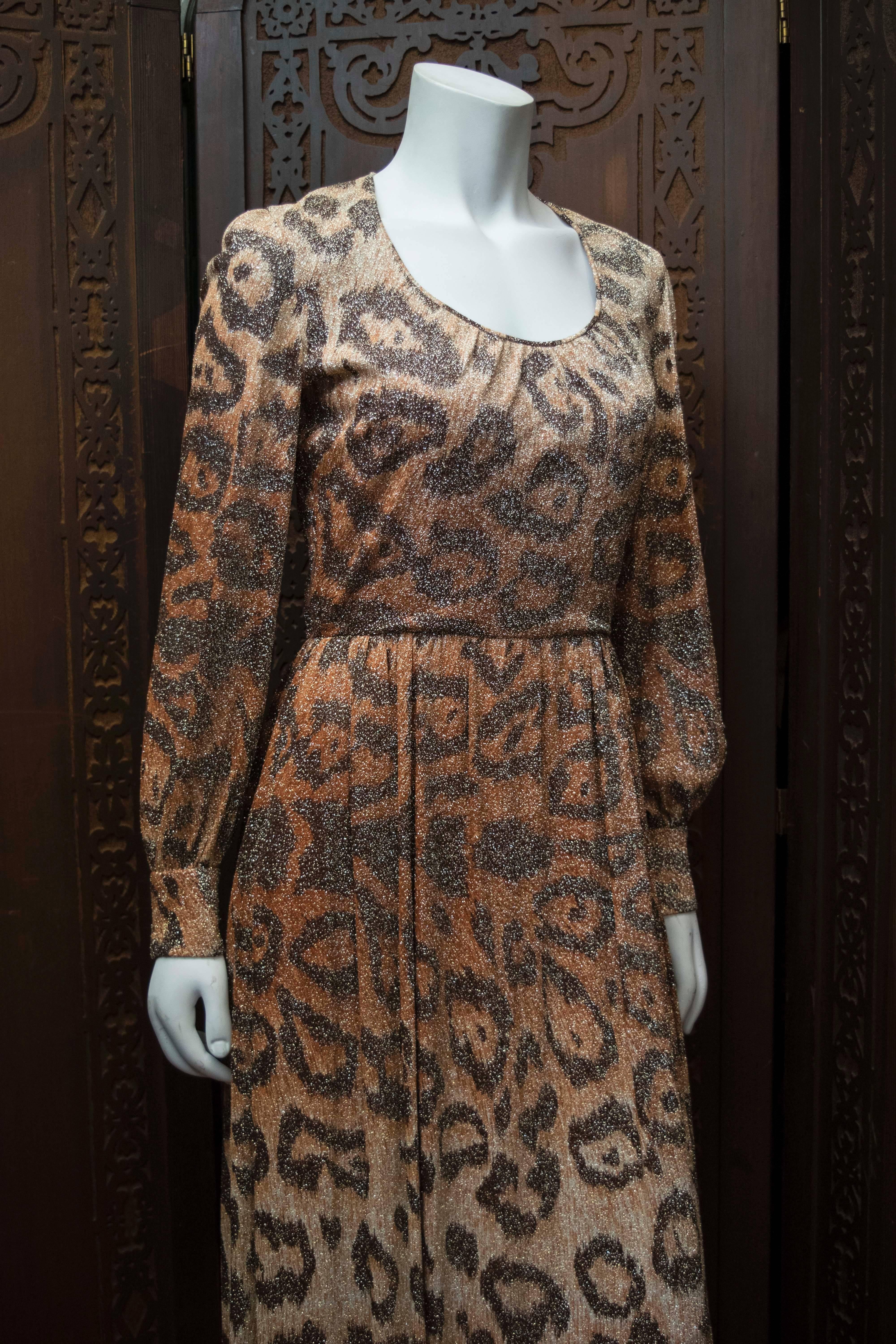 Adele Simpson Sparkly Leopard Print Maxi Dress In Excellent Condition In San Francisco, CA