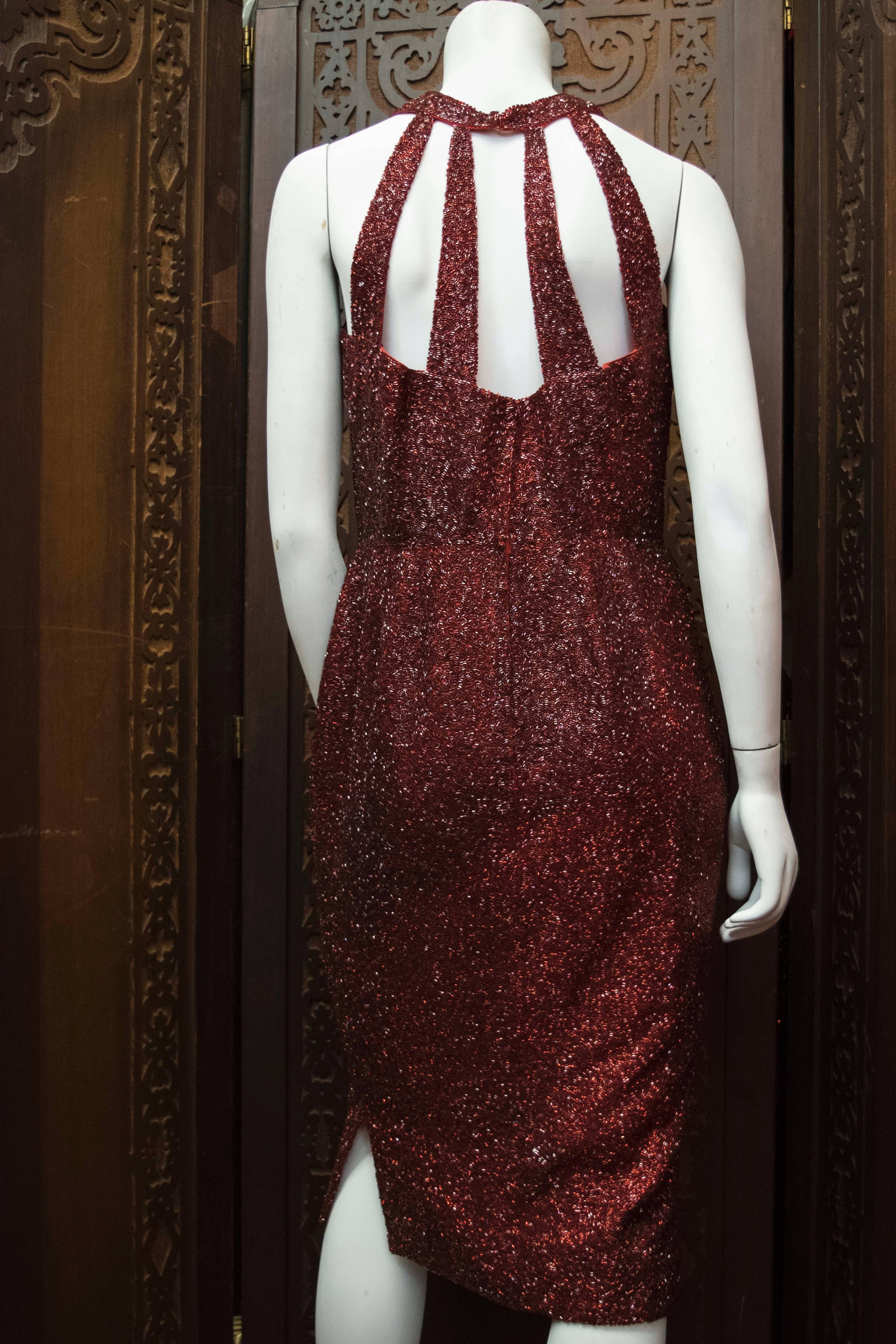 Vestido de cóctel con cuentas rojas Lillie Rubin de los años 50 1