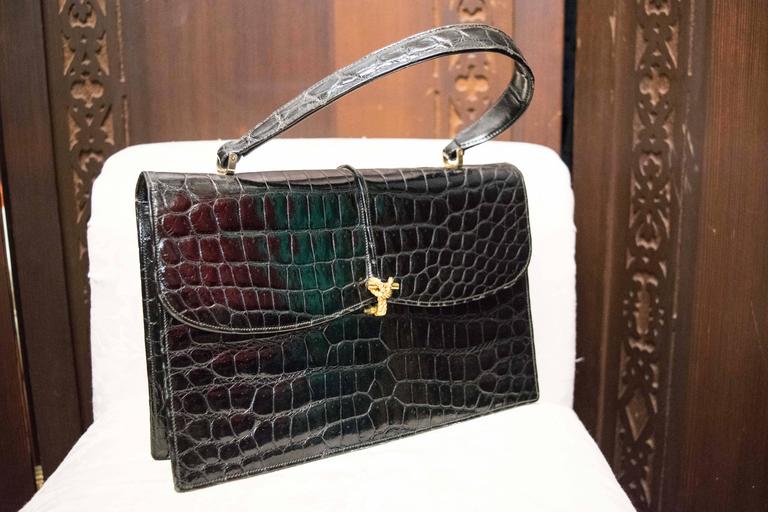 Vintage Saks Fifth Avenue Black Alligator / Croc Handbag