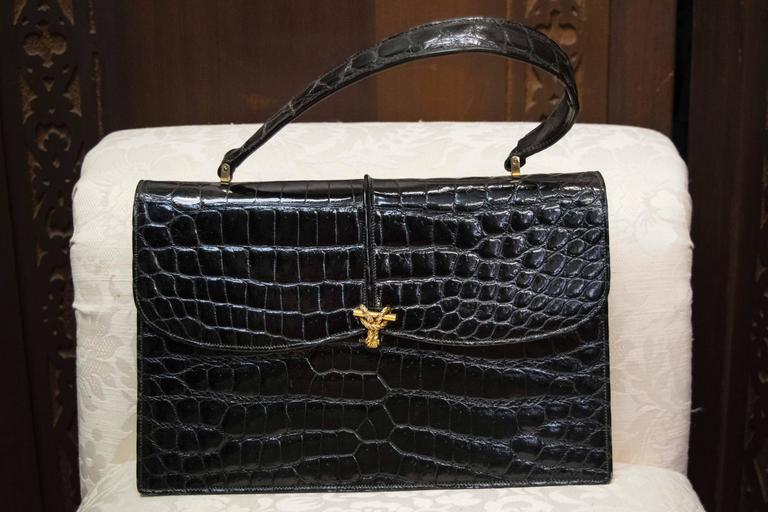 Vintage Saks Fifth Avenue Black Alligator / Croc Handbag