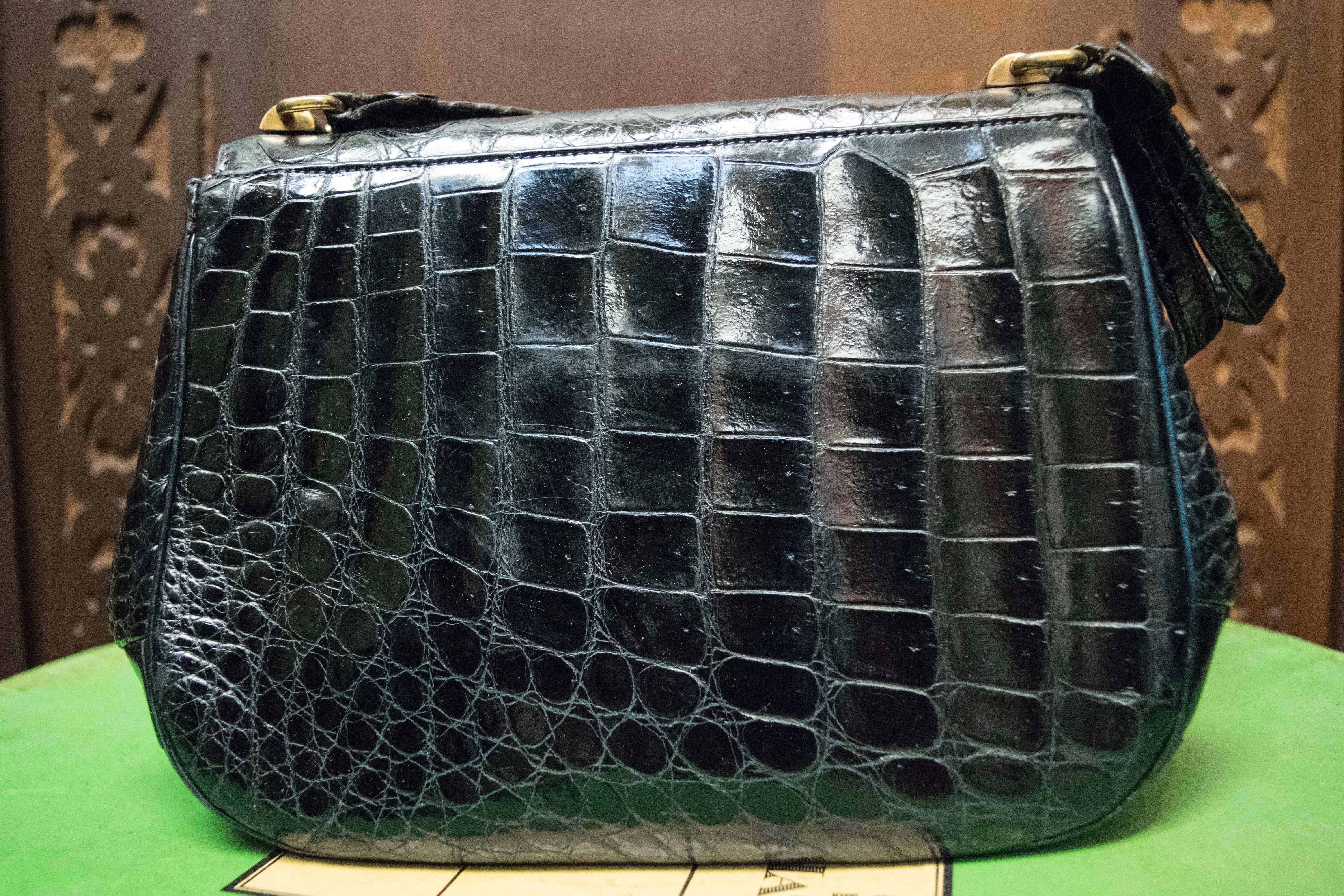 Women's 1950s Black Alligator Rendl Handbag 