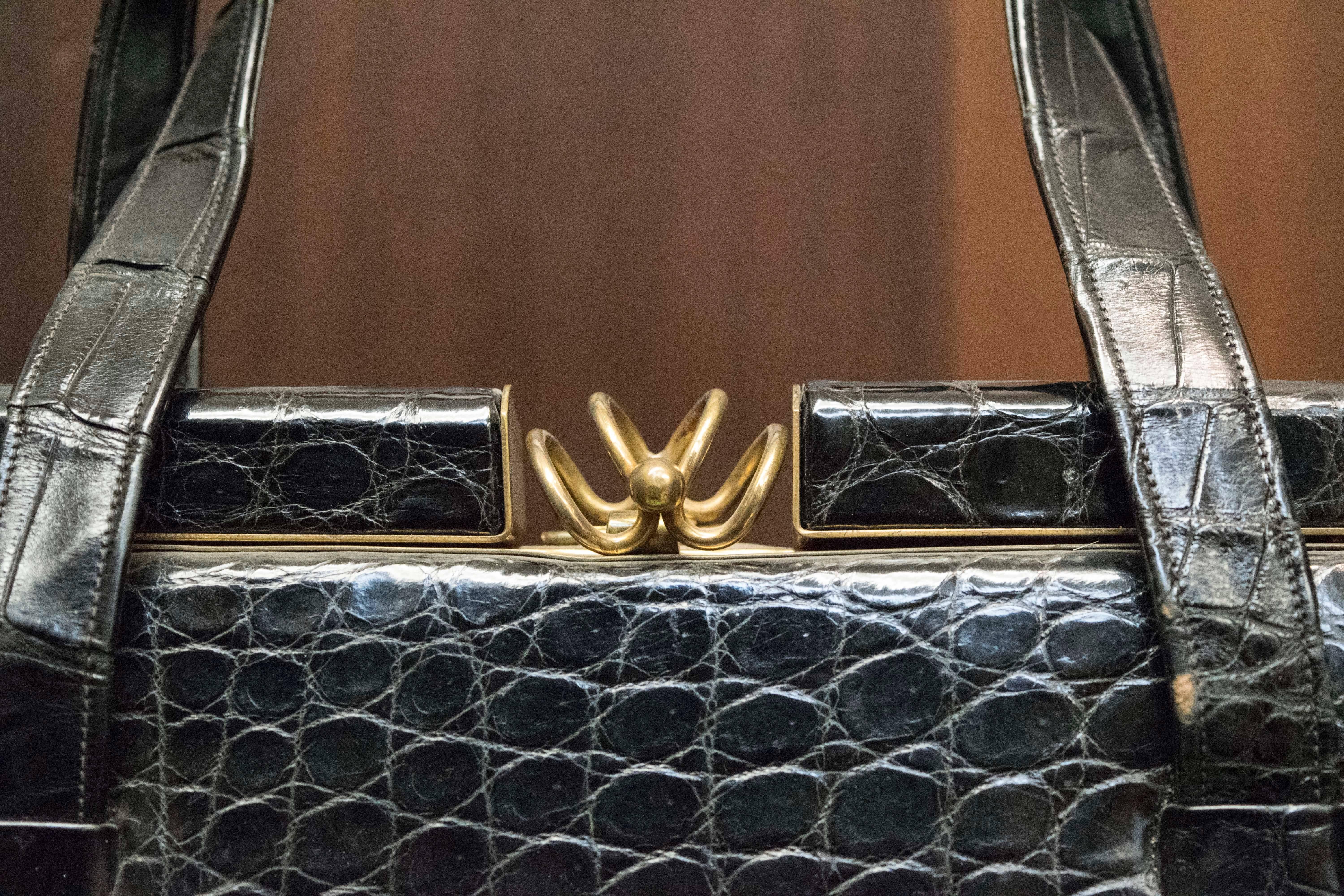 Women's 1950s Black Alligator Handbag