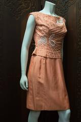 1950s Salmon Pink Beaded Cocktail Dress