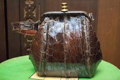 1940s Brown Alligator Beggar Bag
