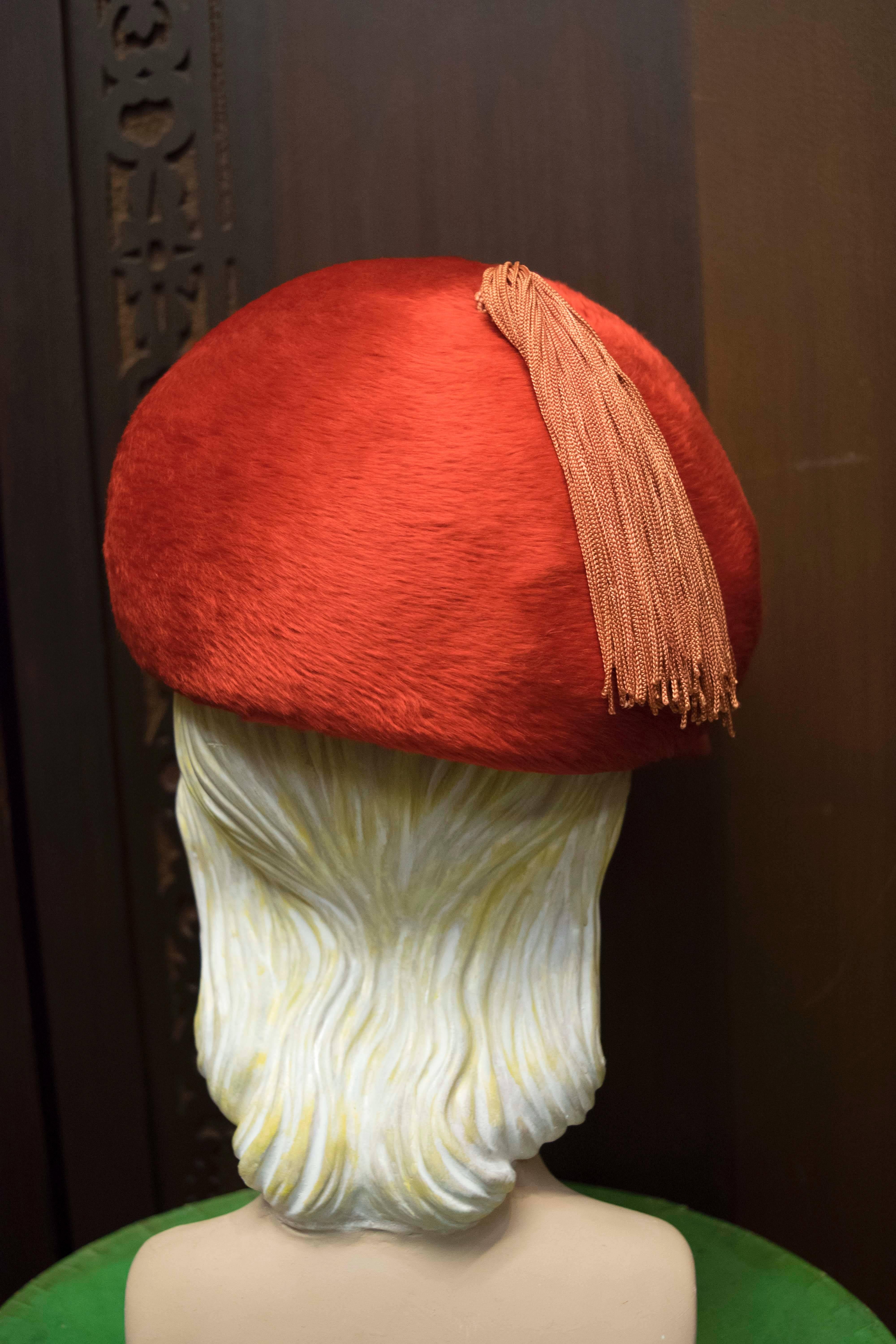 1960s Red Mod Hat with Tassel  In Excellent Condition In San Francisco, CA