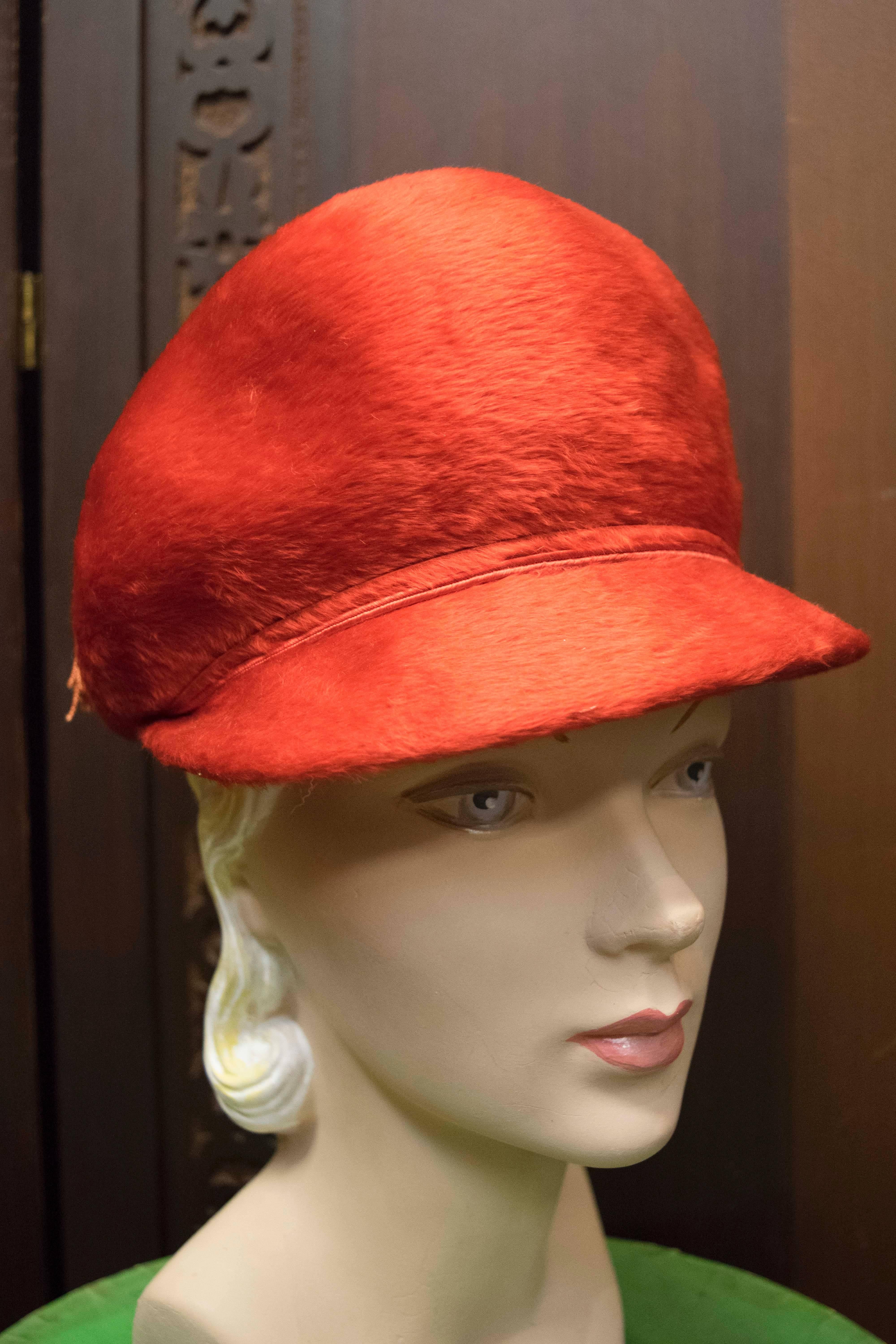 Brown 1960s Red Mod Hat with Tassel 