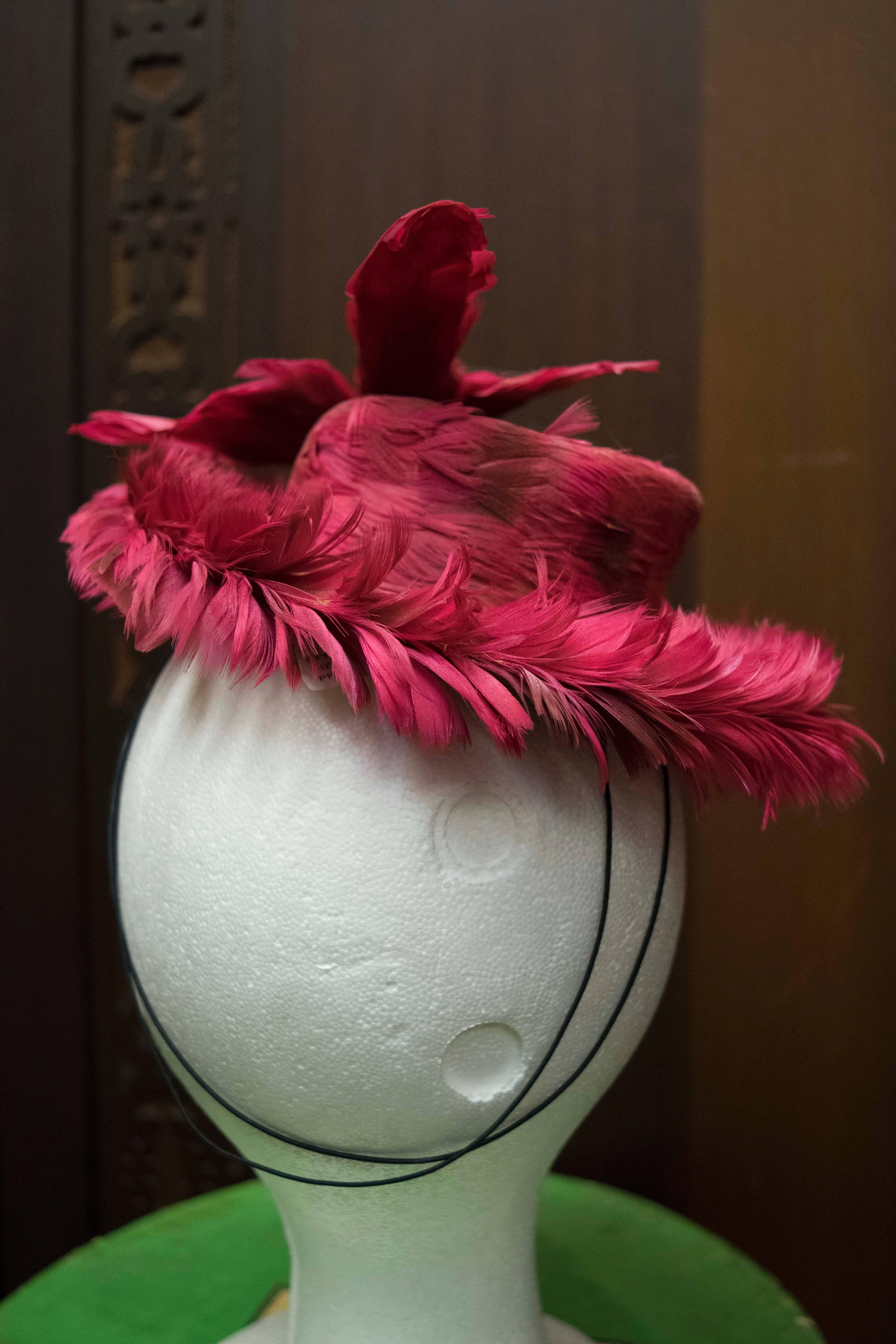 Pink 1940s Fuchsia Feathered Toy Hat 