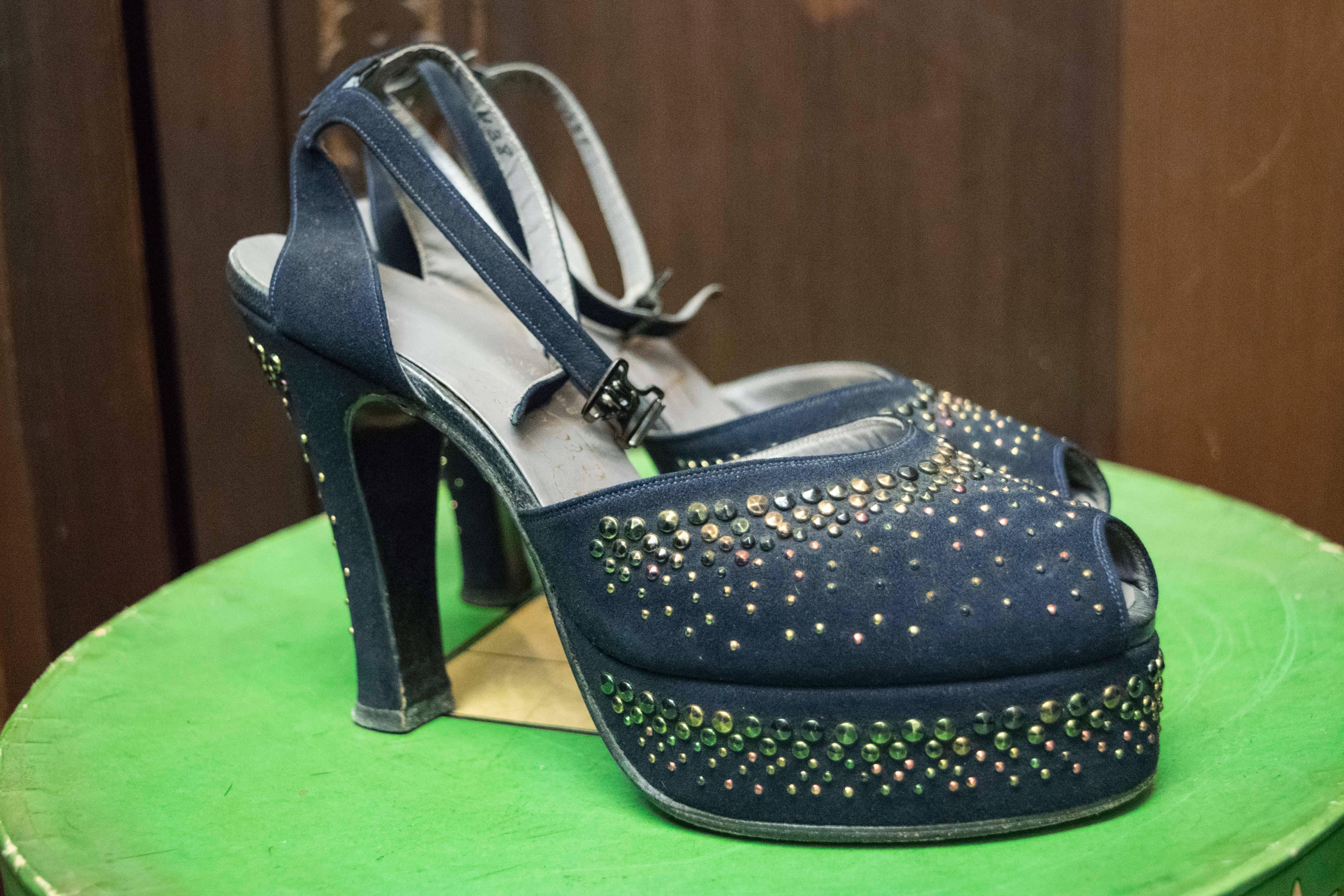 Black 1940s Navy Studded Platfrom Shoes