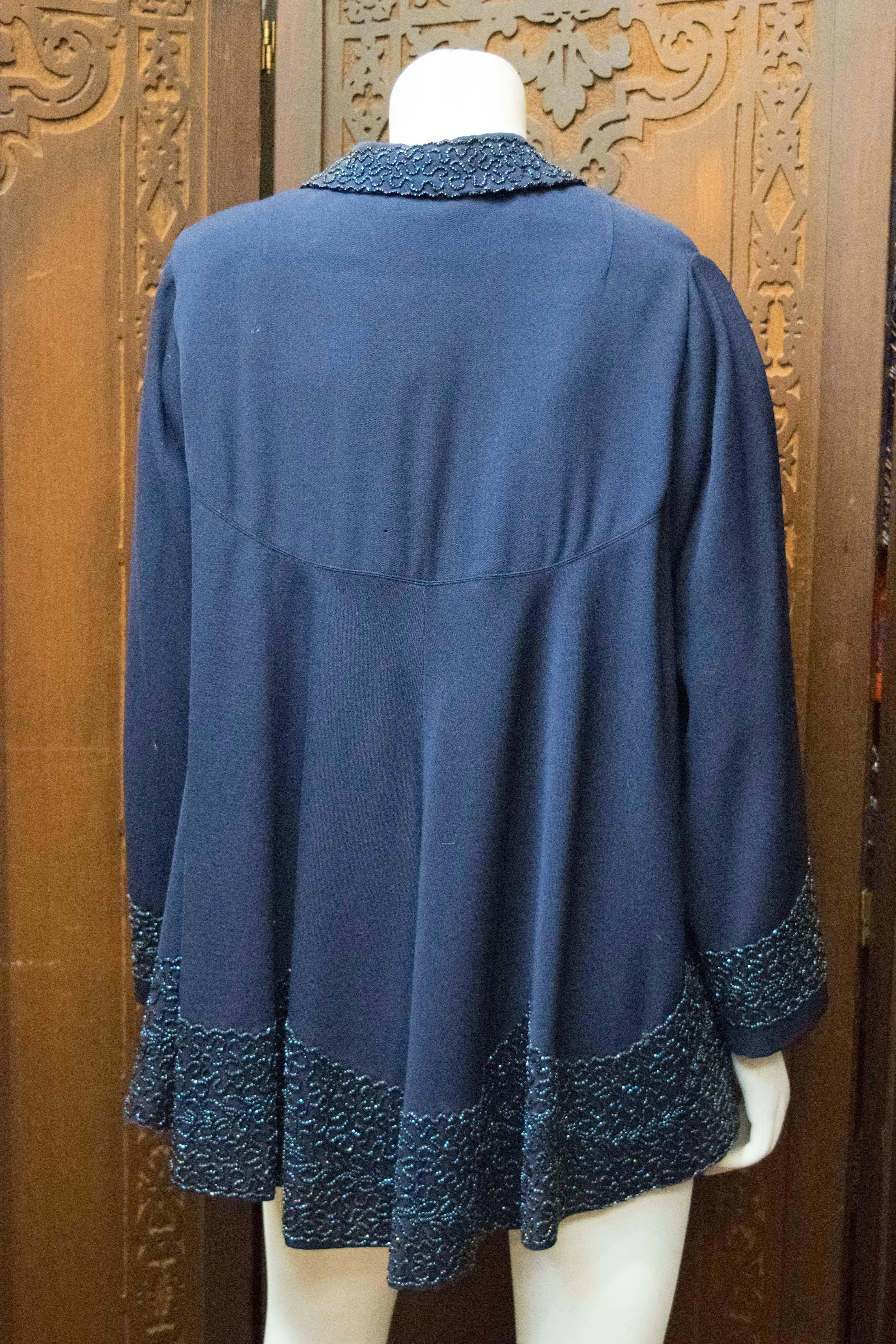 Women's 1940s Navy Blue Beaded Jacket For Sale