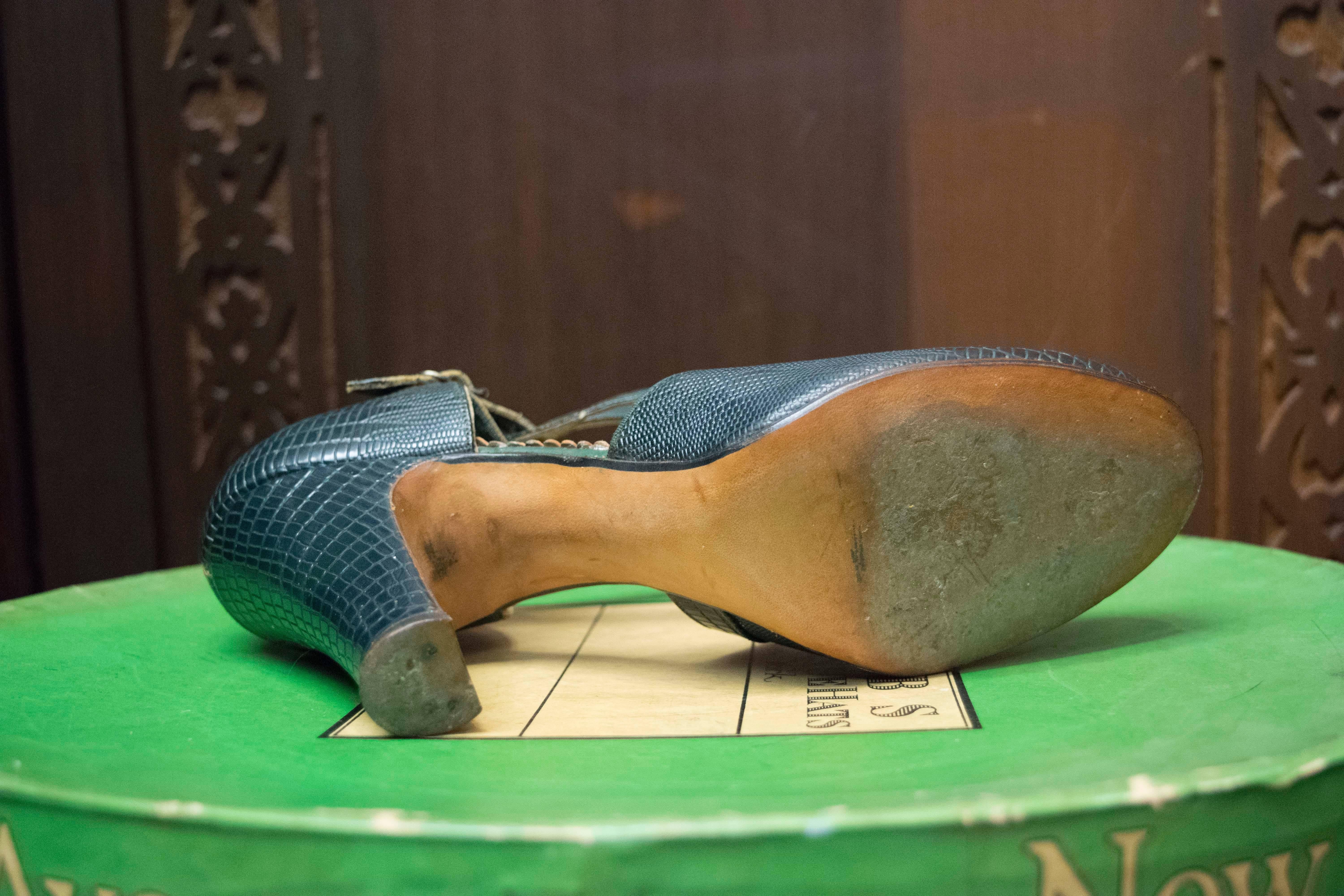 Women's 1930s Green Imitation Lizard Shoes