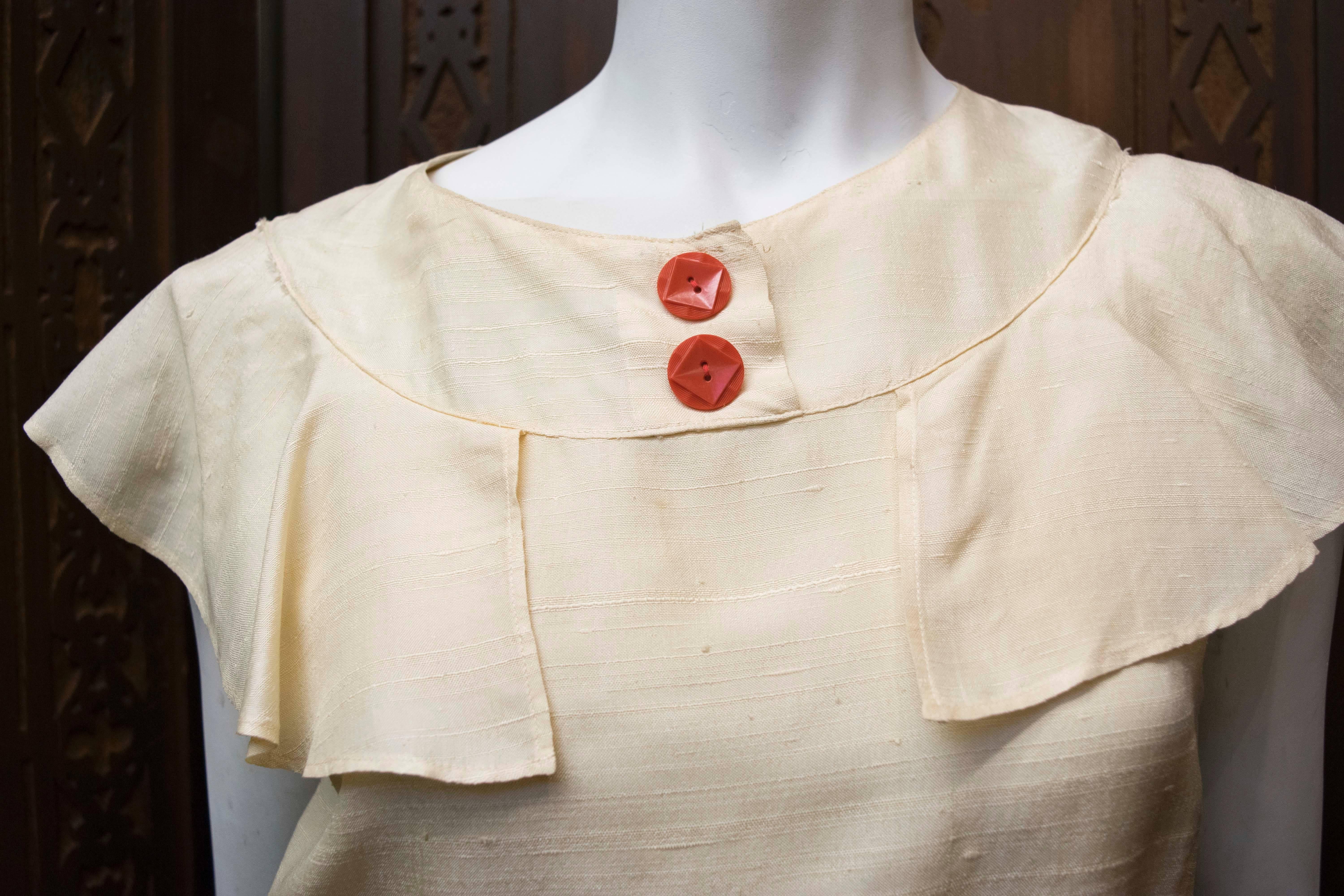 Late 1920s Raw Cream Silk Dress In Excellent Condition In San Francisco, CA