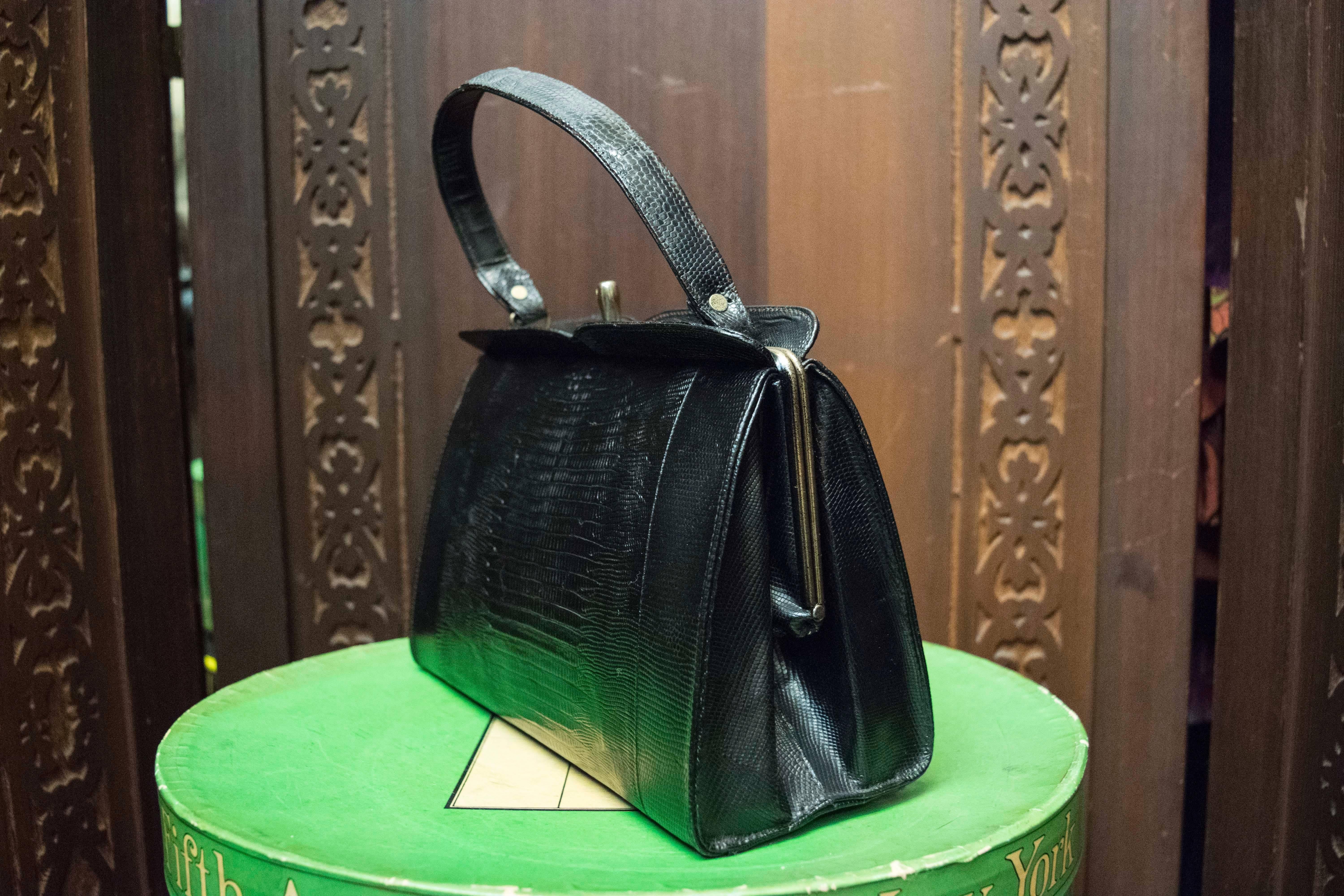 Women's 1950s Black Lizard Handbag