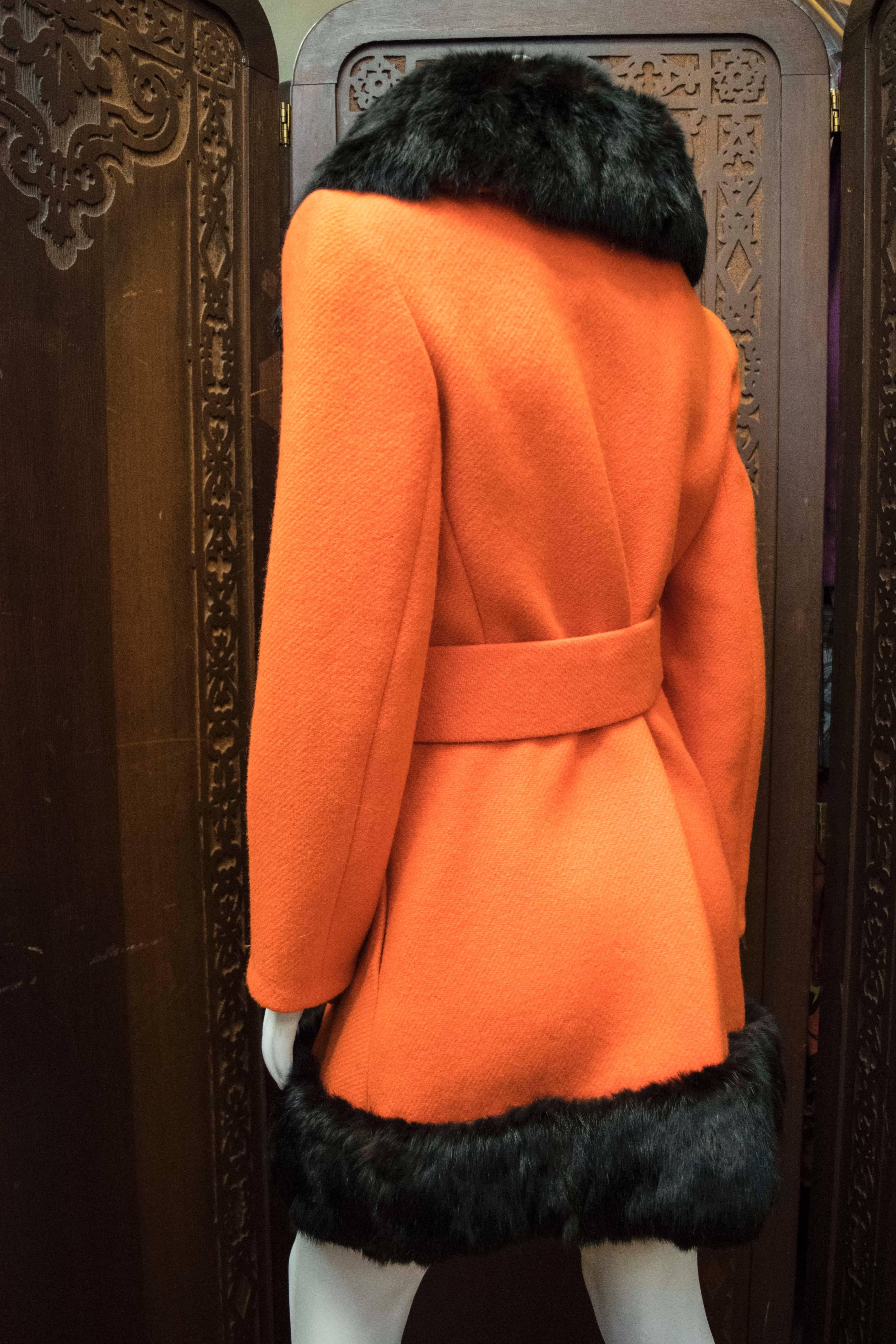Orange 1960s Lilli Ann Red Rabbit Trimmed Coat  For Sale