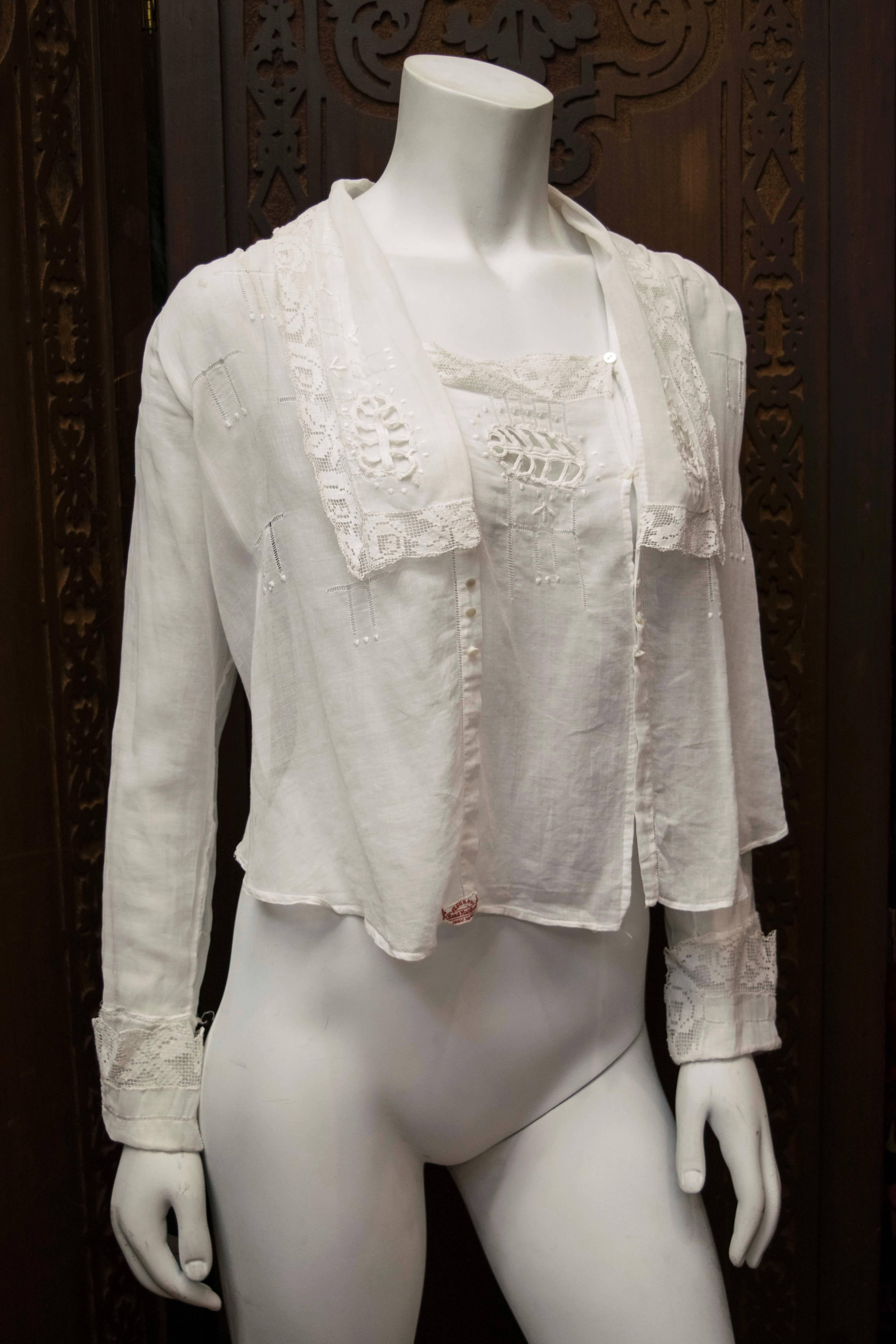 Gray 1910s White Lace Blouse 