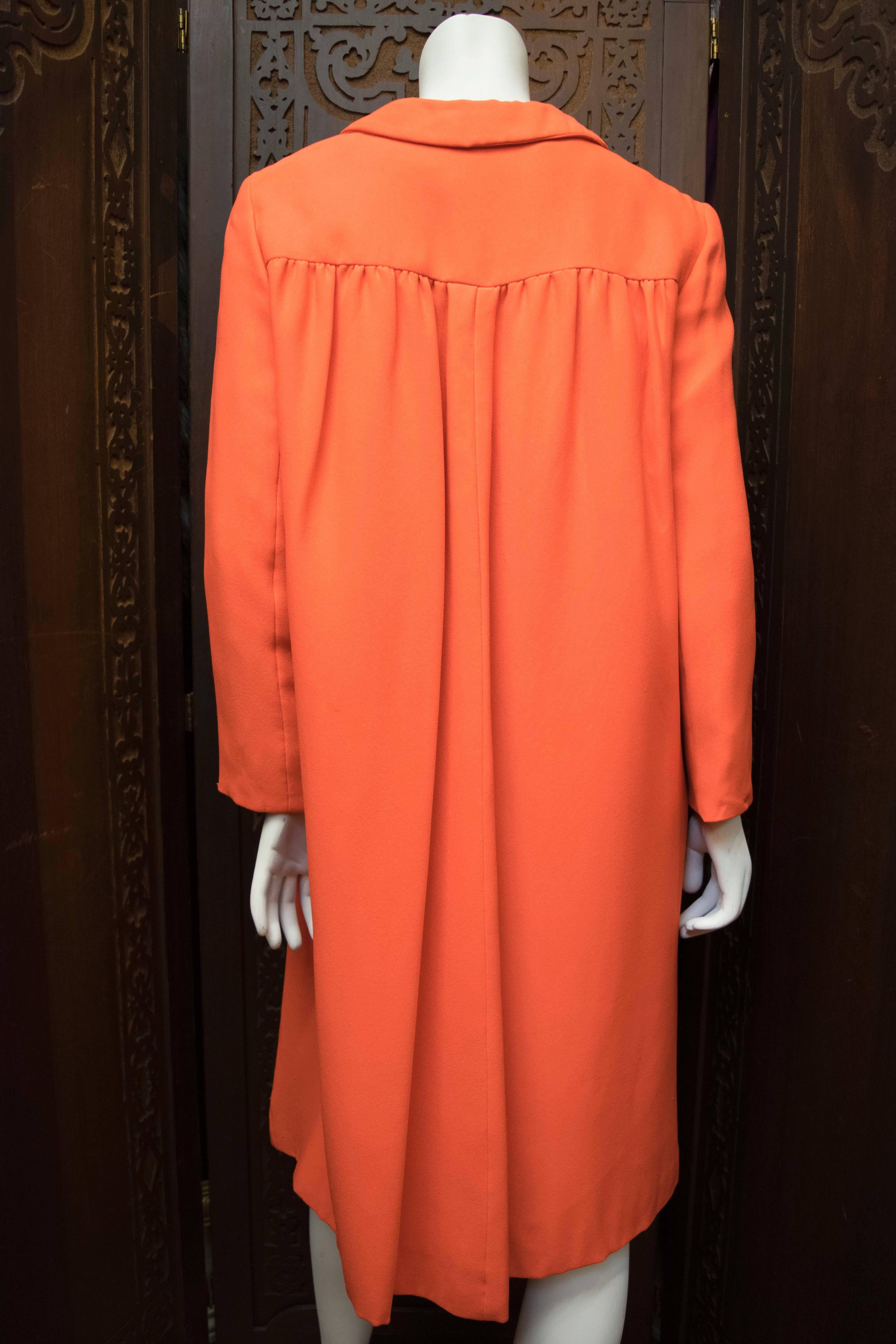 Emma Domb - Ensemble manteau robe et manteau orange, années 1960  Excellent état - En vente à San Francisco, CA