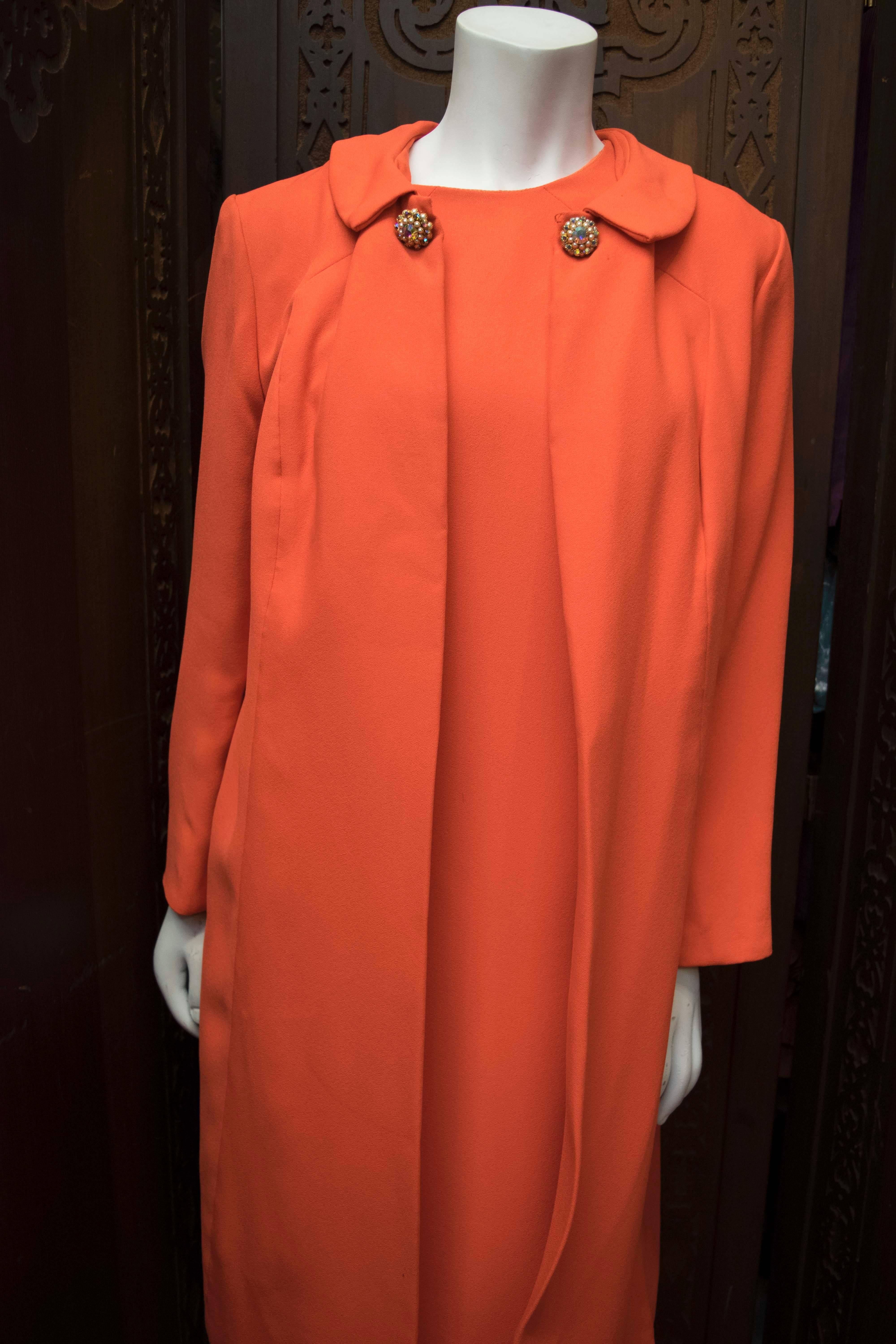 1960s Orange Emma Domb Dress Coat Ensemble  In Excellent Condition For Sale In San Francisco, CA