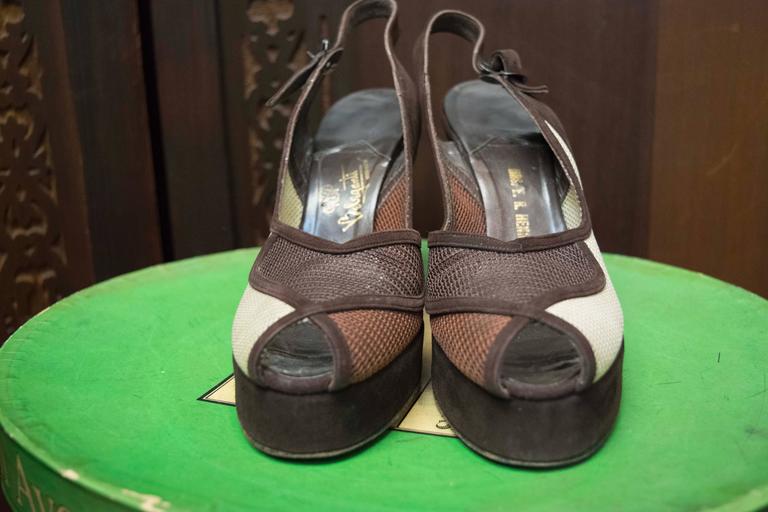 Black 1940s Suede And Mesh Platform Shoes
