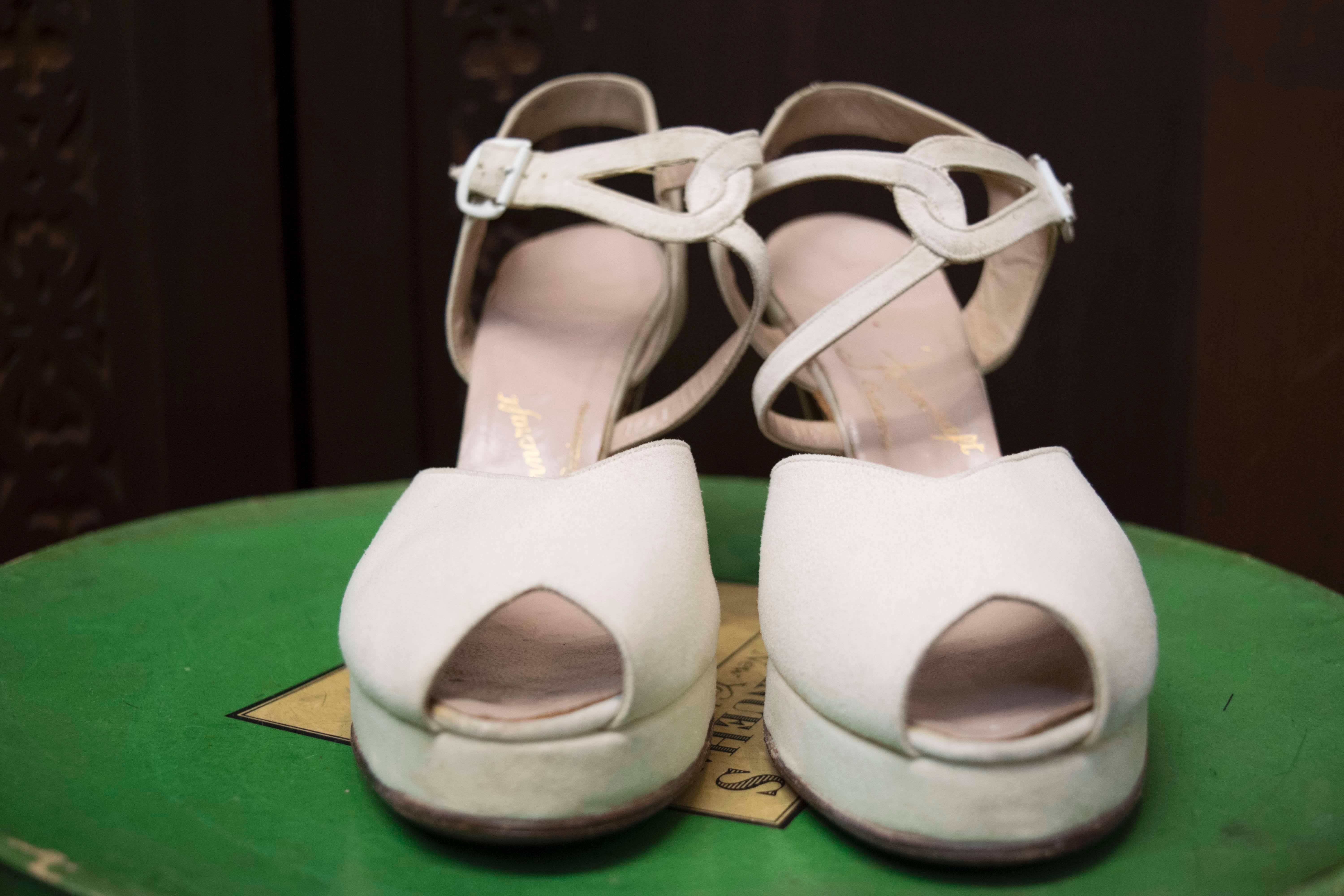 white suede platform heels