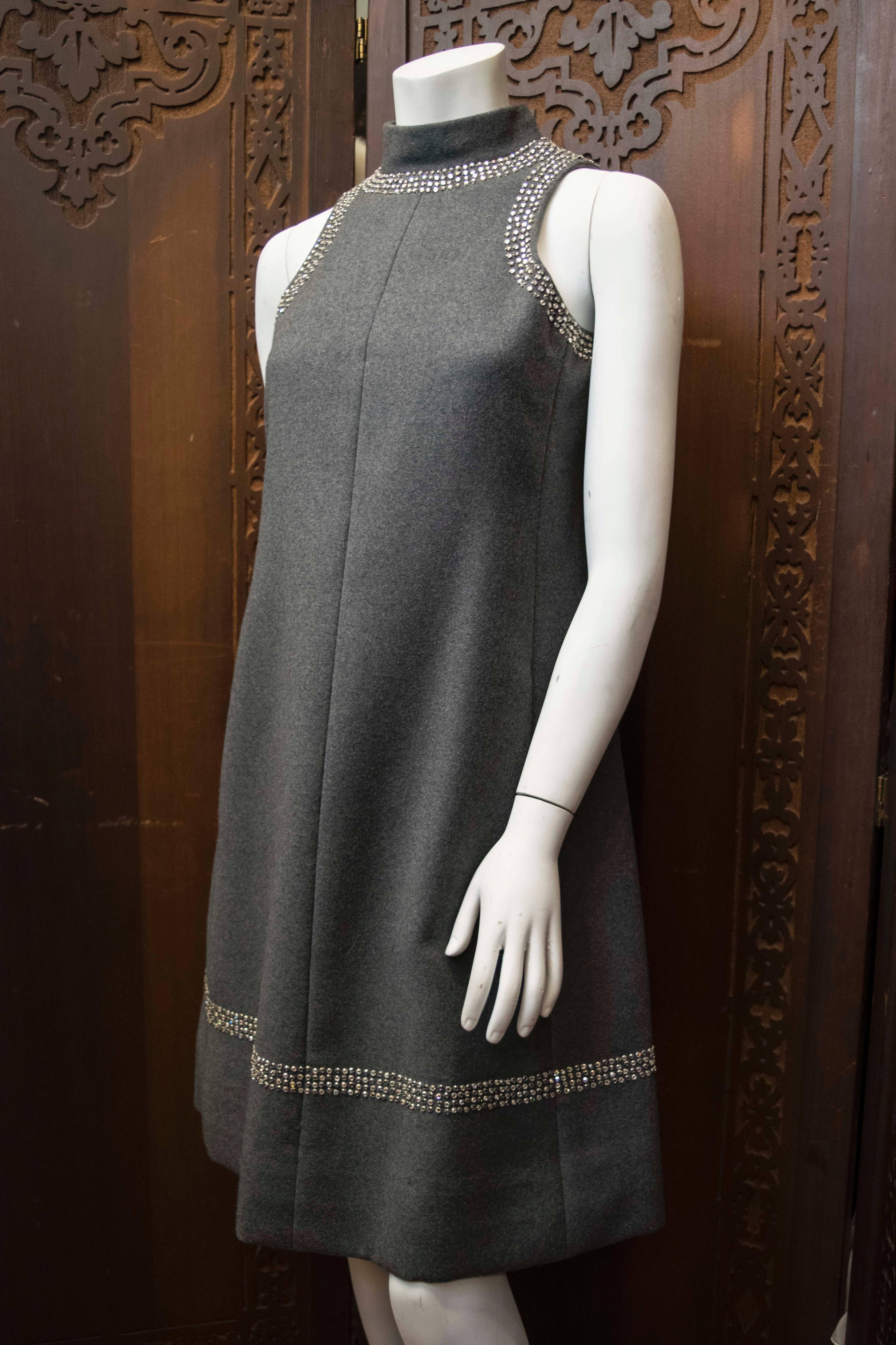 Black 1960s Geoffrey Beene Grey Wool Mod Dress