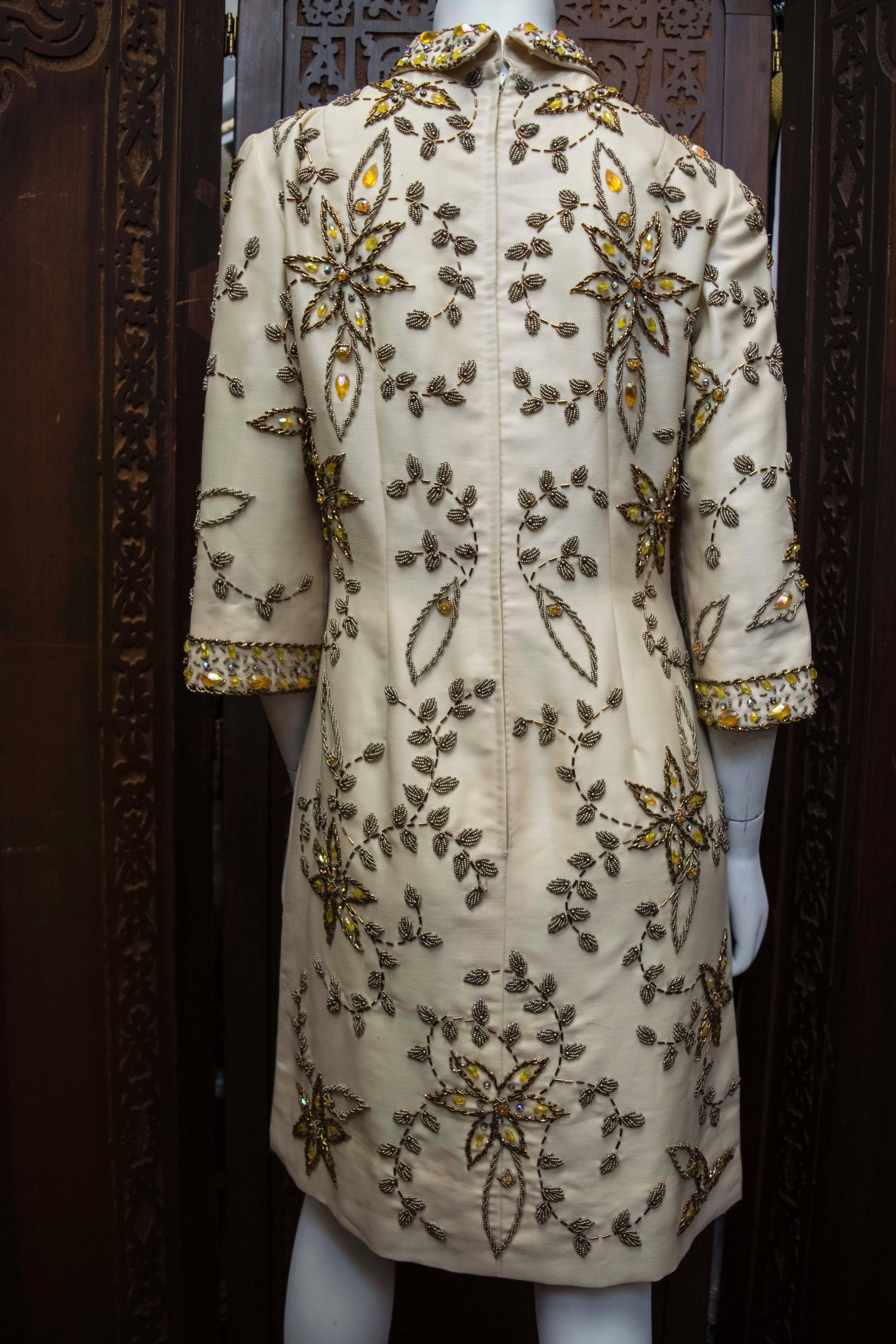 1960s Hand Beaded Cream Dress In Excellent Condition For Sale In San Francisco, CA