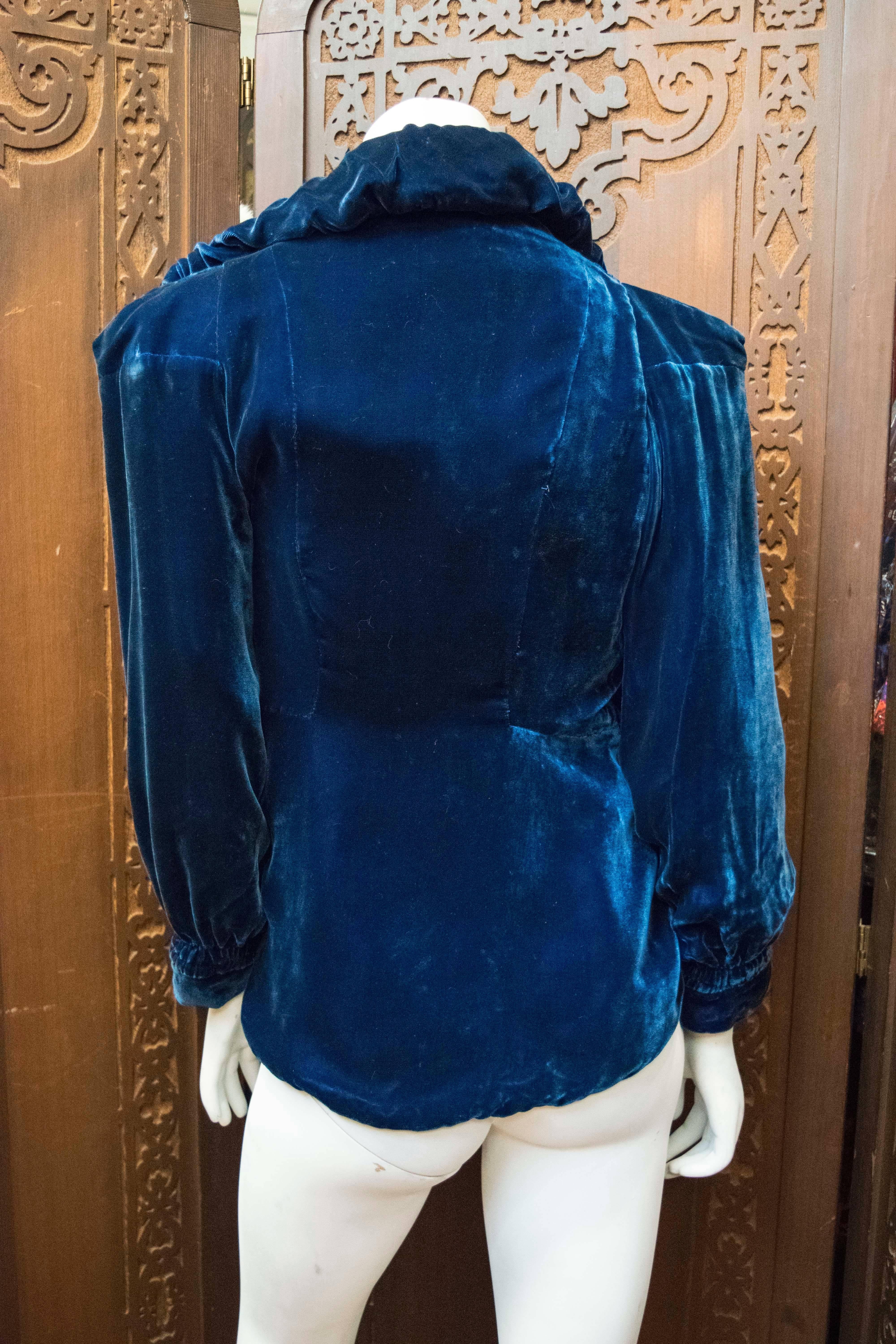 Women's 1930s Cropped Blue Velvet Opera Jacket 