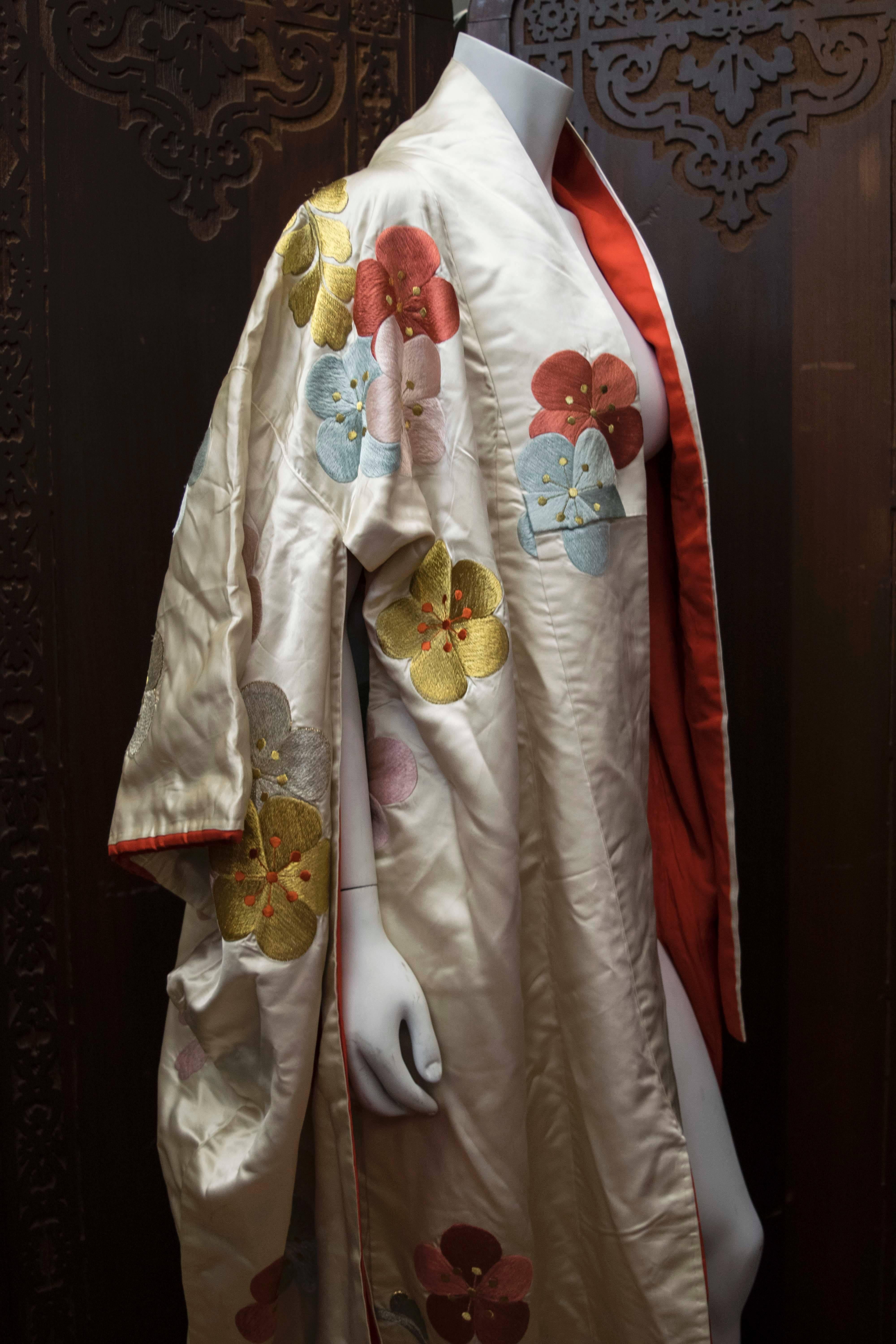 Brown 1950s Ceremonial Embroidered Kimono  