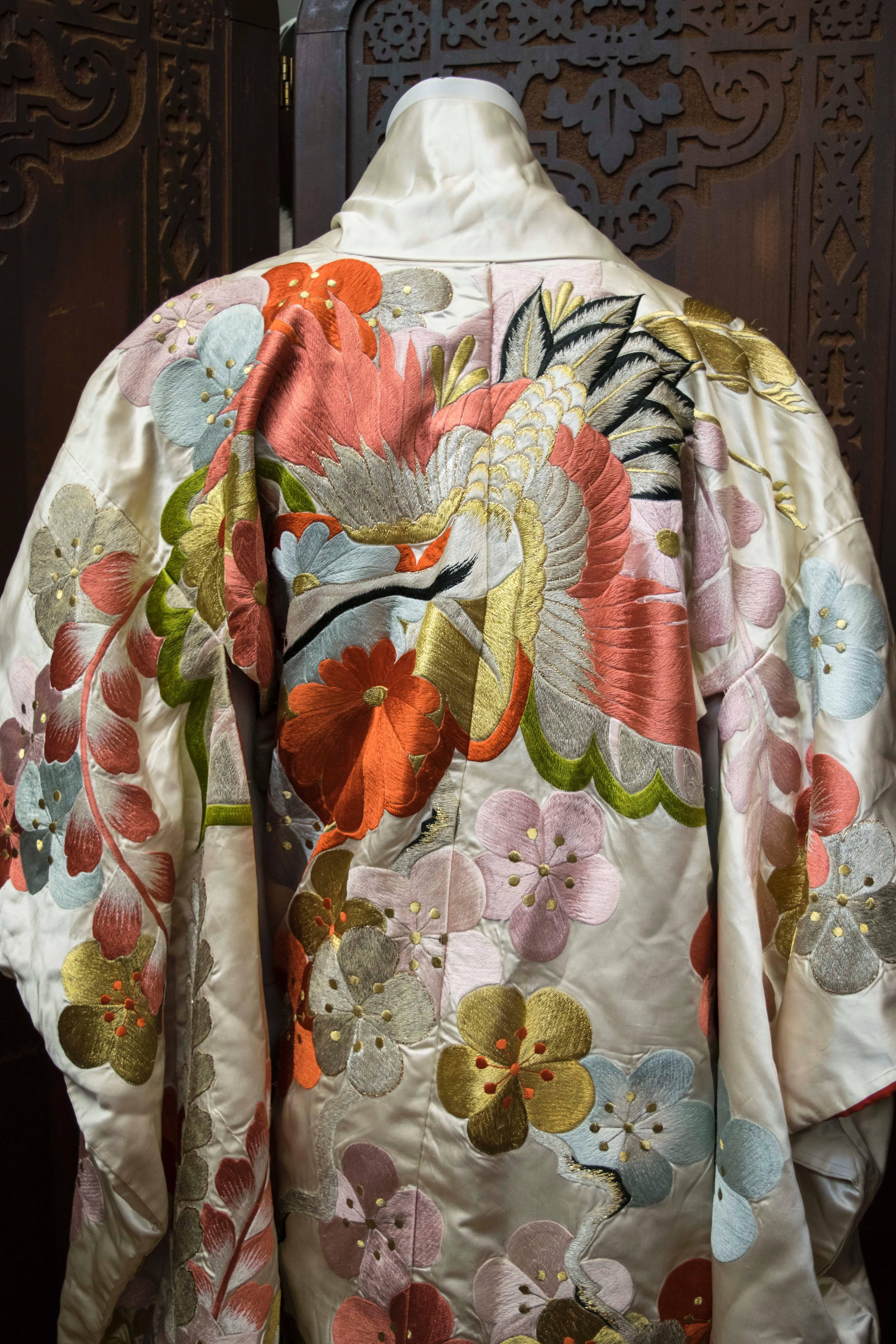 Women's or Men's 1950s Ceremonial Embroidered Kimono  