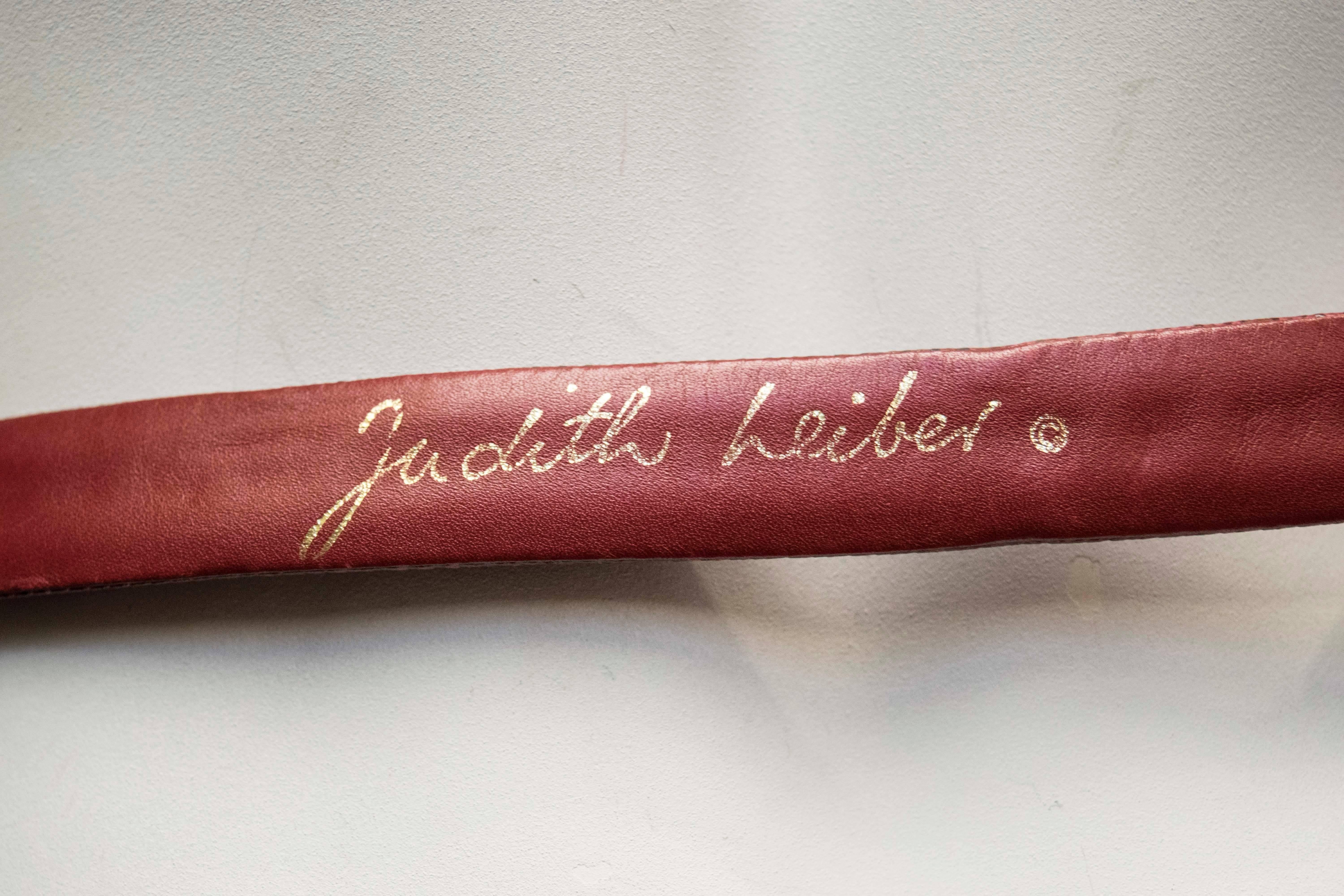 Women's or Men's 1980's Judith Leiber Maroon Lizard Skin Belt w/ Gold Tone Buckle For Sale