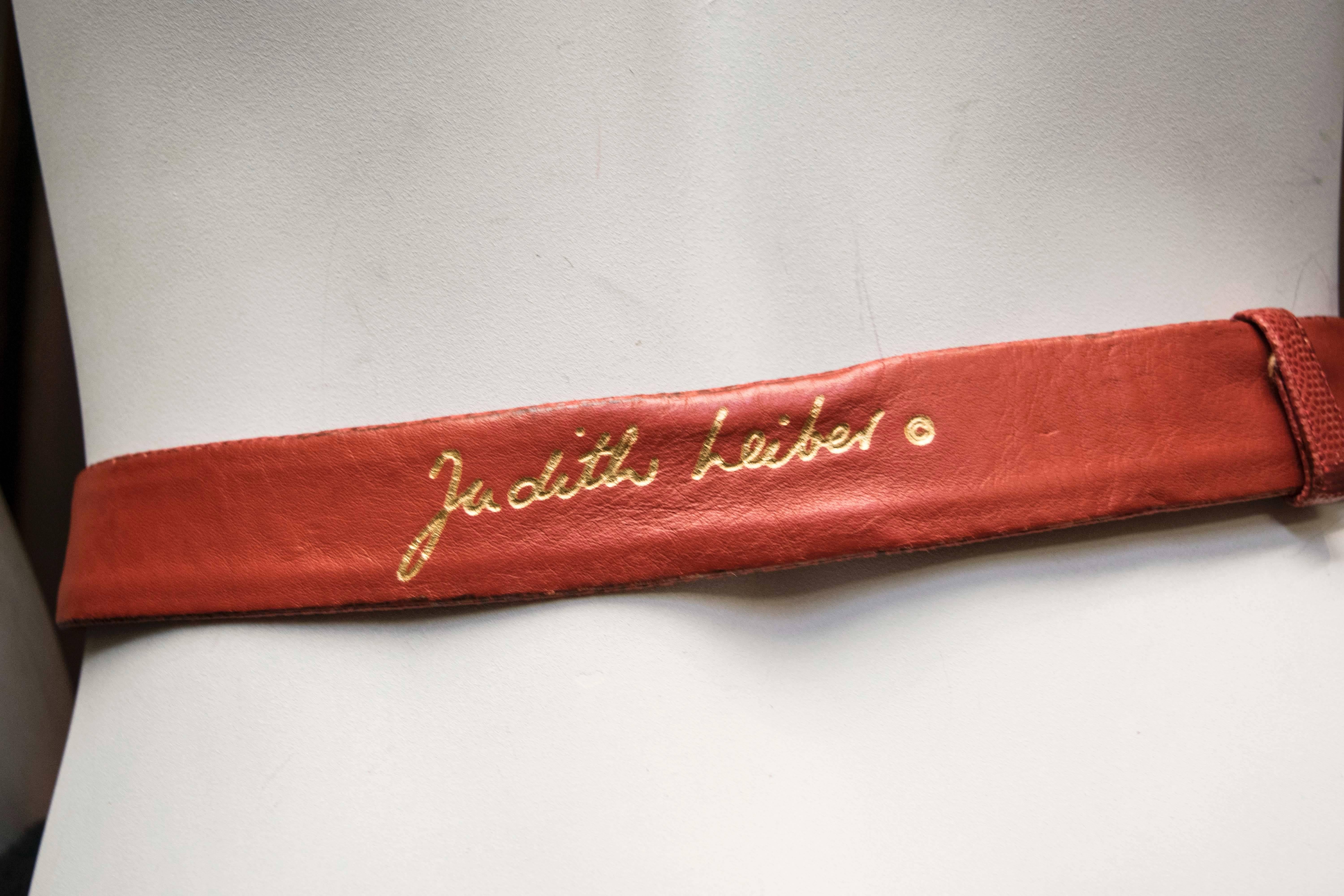 Women's or Men's 1980's Judith Leiber Red Lizard Skin Belt w/ Gold Tone Buckle
