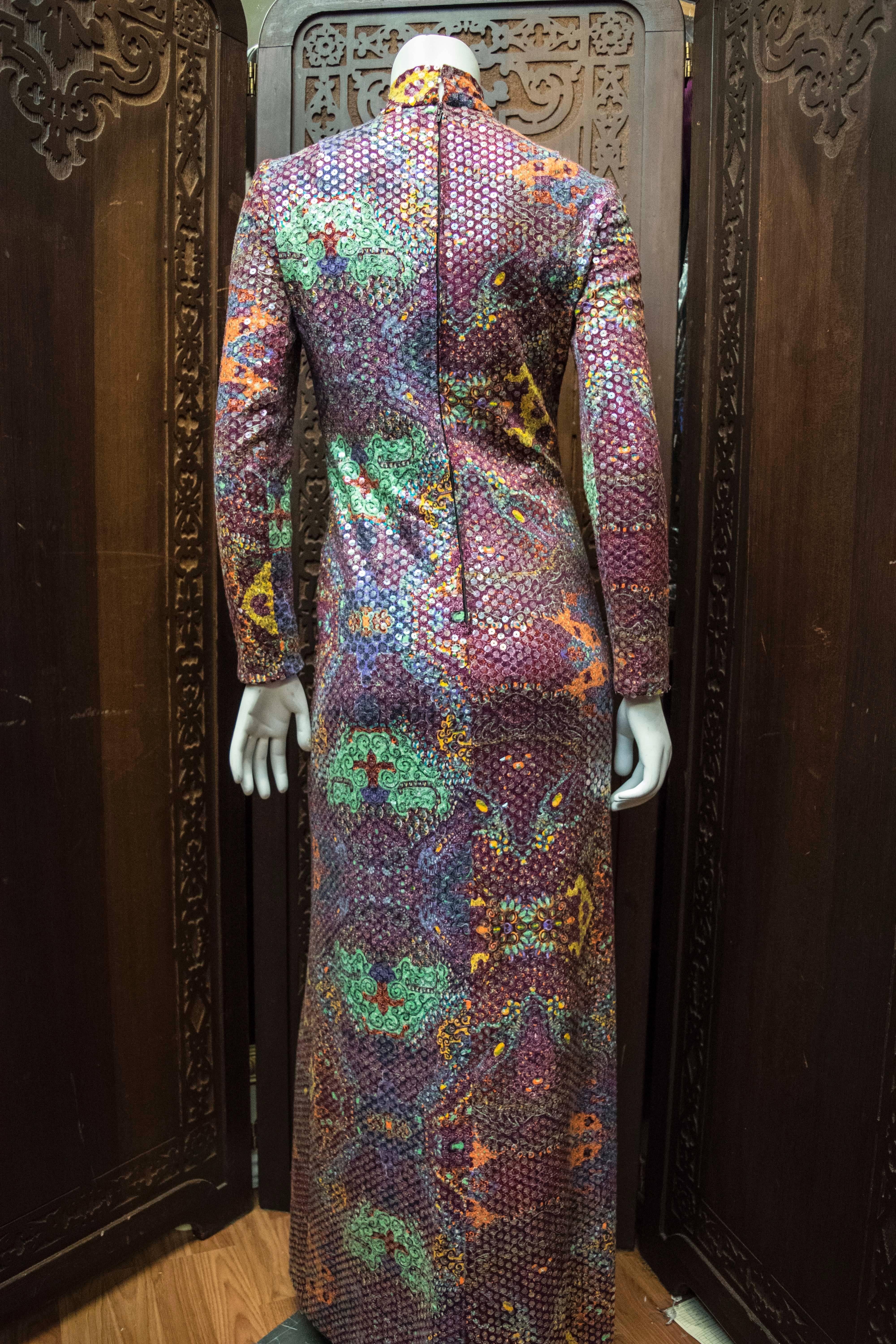 Malcolm Starr Sequined Psychedelic Dress, 1970s In Excellent Condition In San Francisco, CA