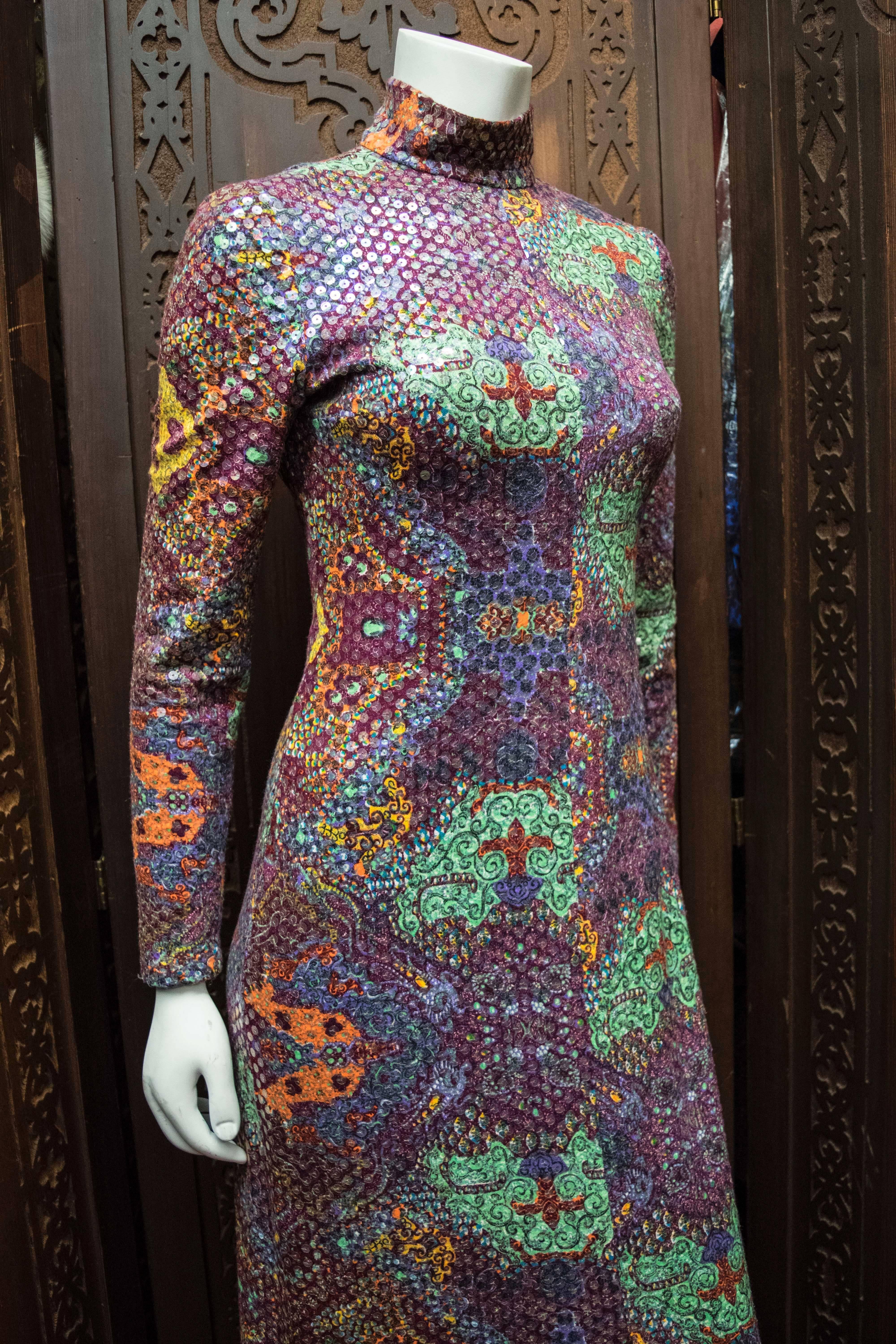 Malcolm Starr Sequined Psychedelic Dress, 1970s 1