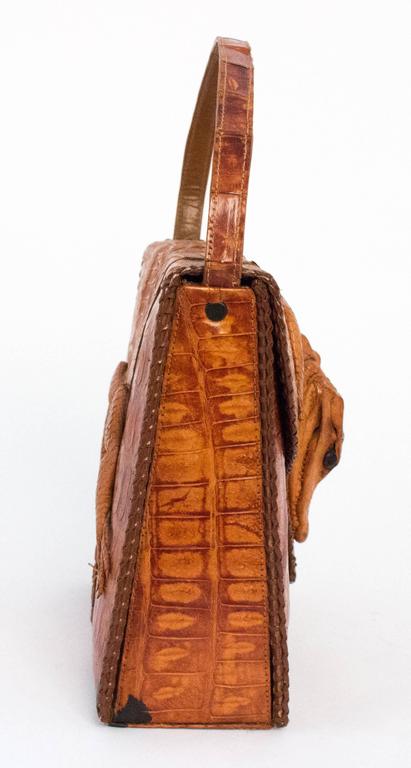 Seventie's handbag genuine crocodile leather in brown, www.monadi-bazar.com