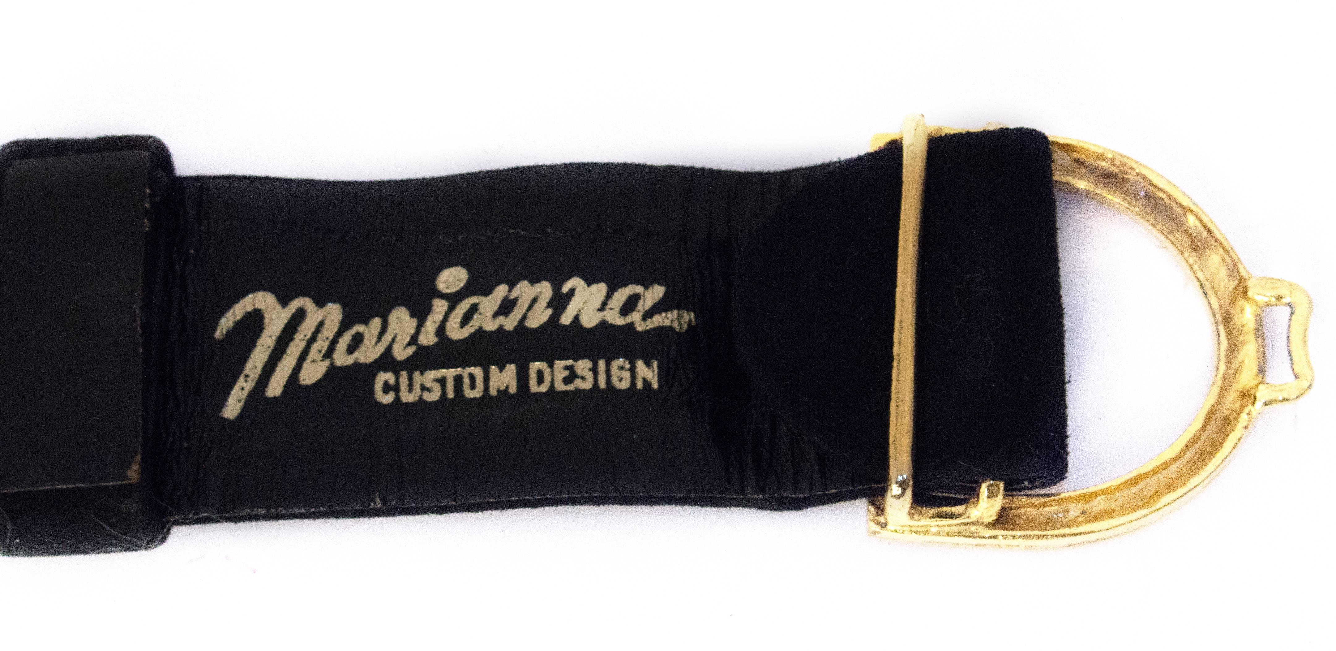 Women's 80s Black Suede Woven Belt with Gold Tone Buckle 