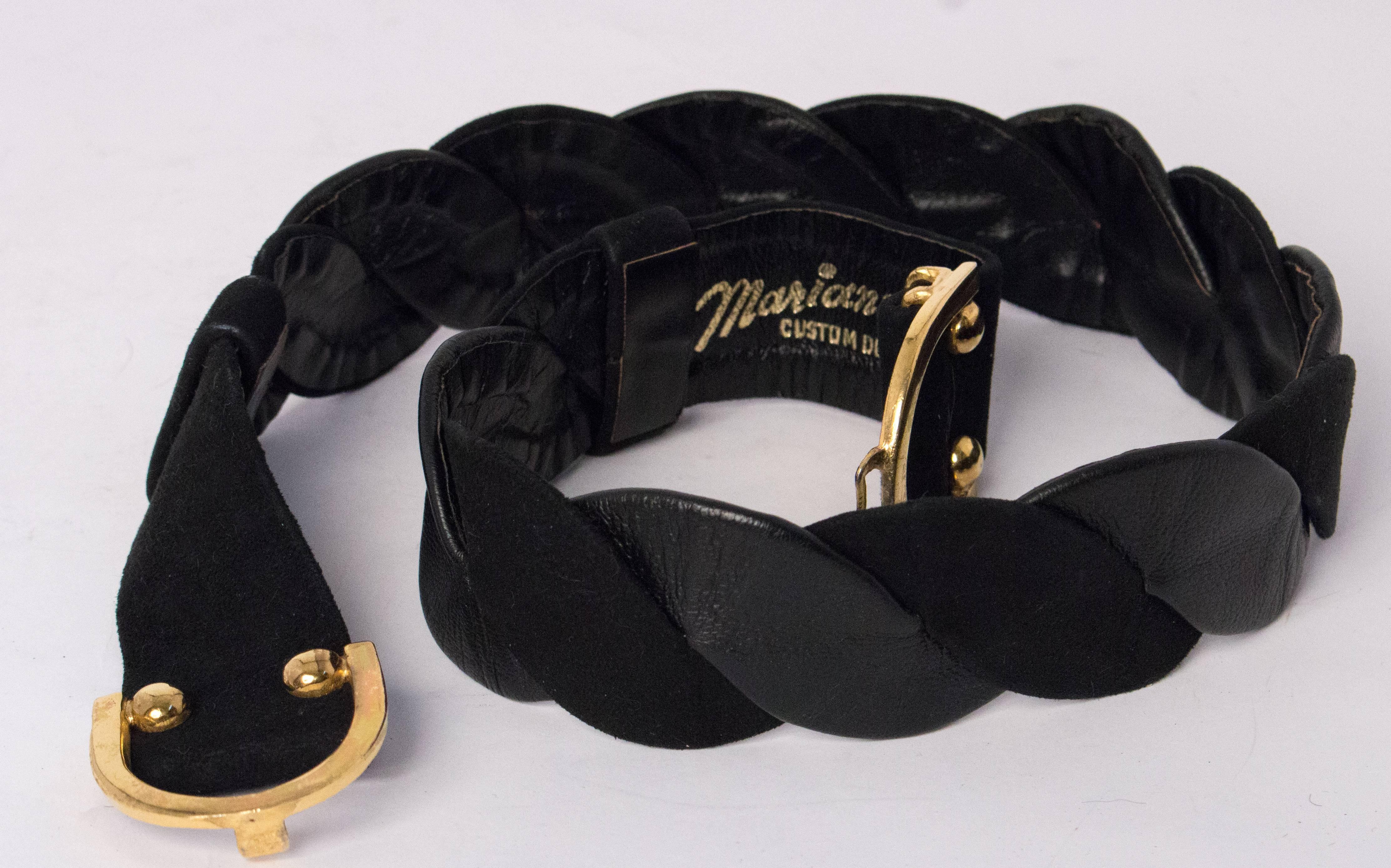 80s Black Suede Woven Belt with Gold Tone Buckle  2
