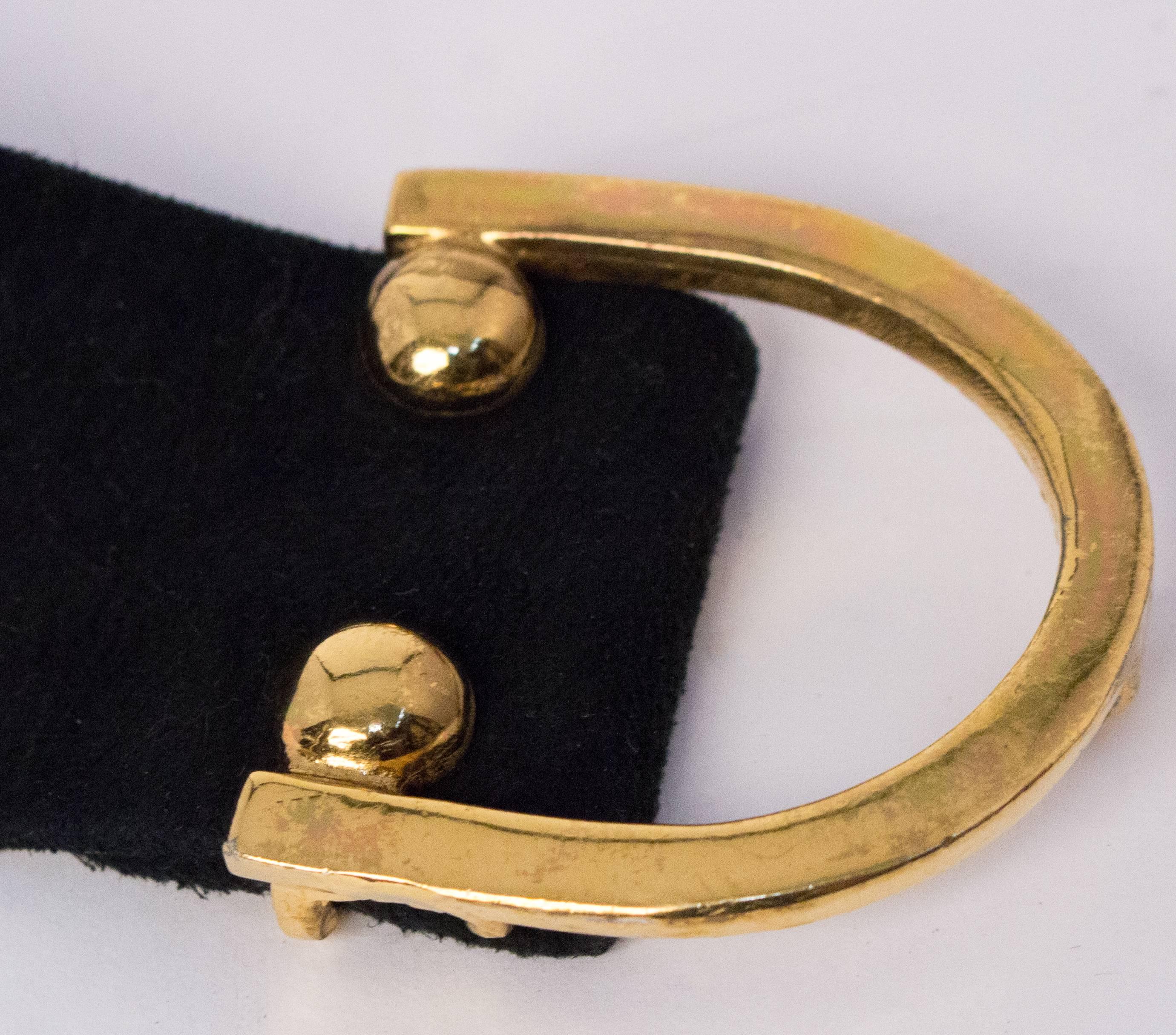 80s Black Suede Woven Belt with Gold Tone Buckle  3