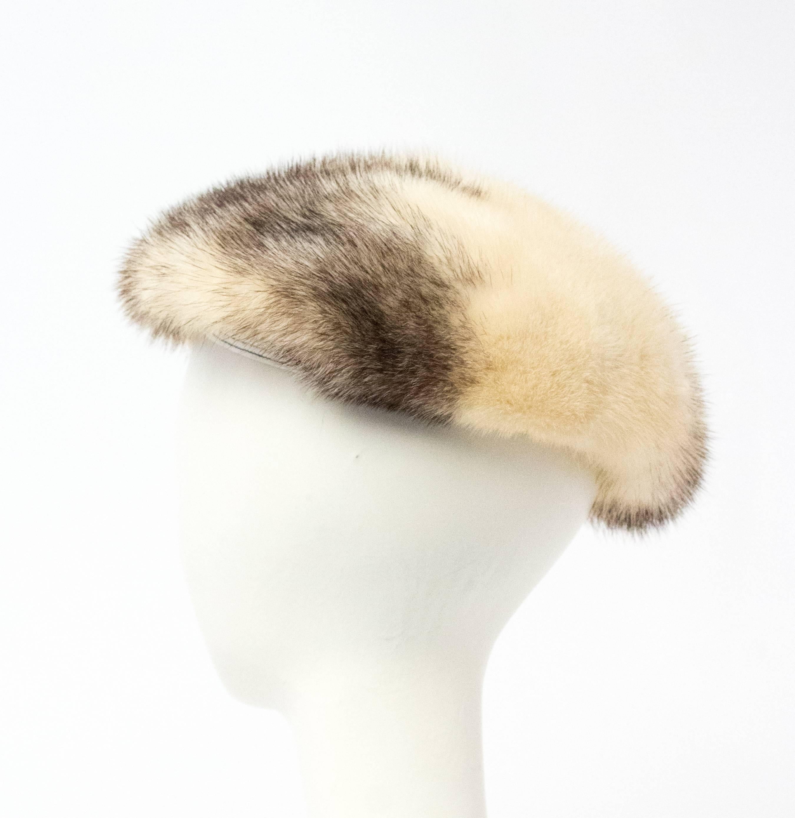 White 60s Natural Cream & Black Mink Hat with Satin Trim