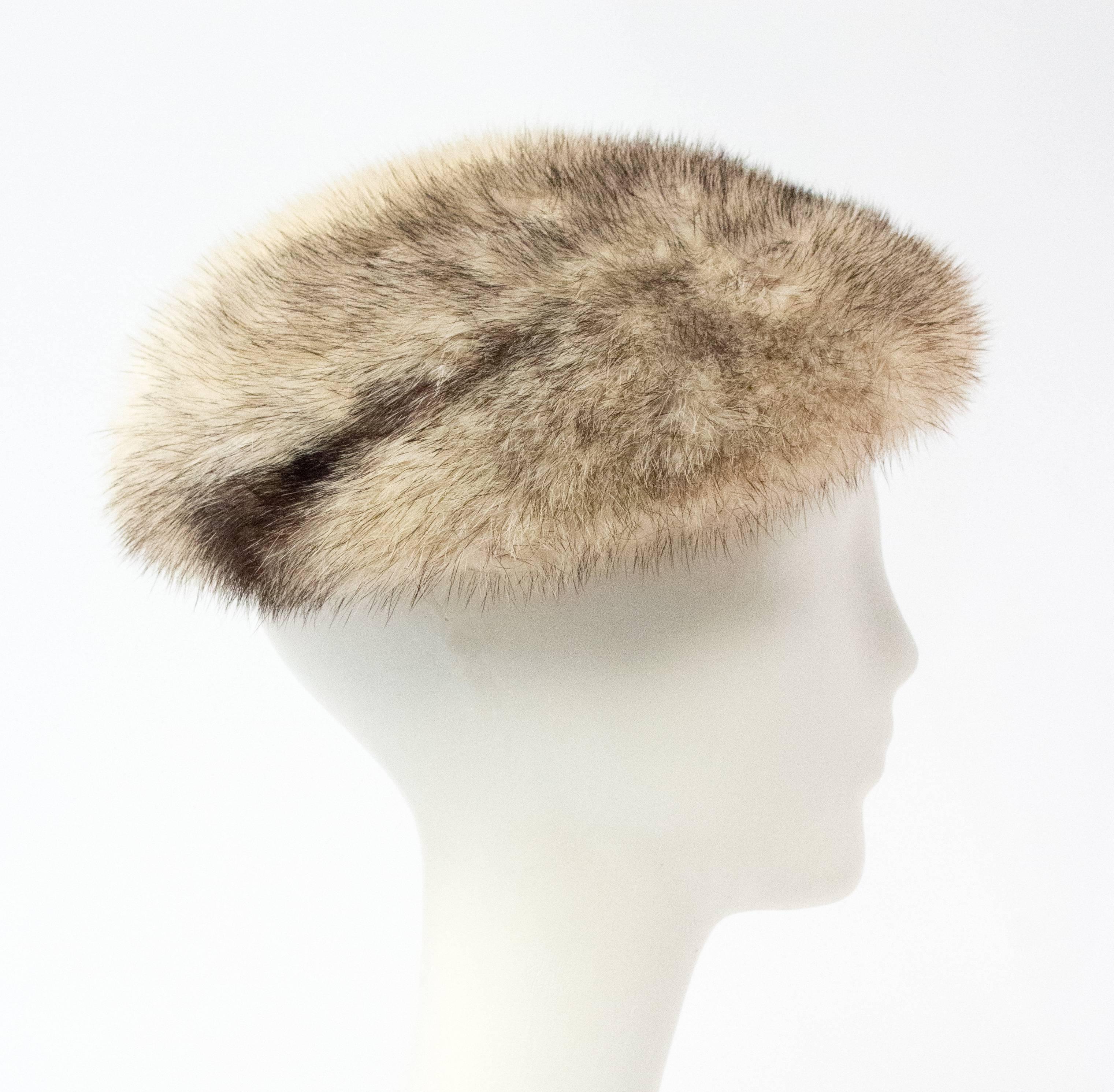 Women's 60s Natural Cream & Black Mink Hat with Satin Trim