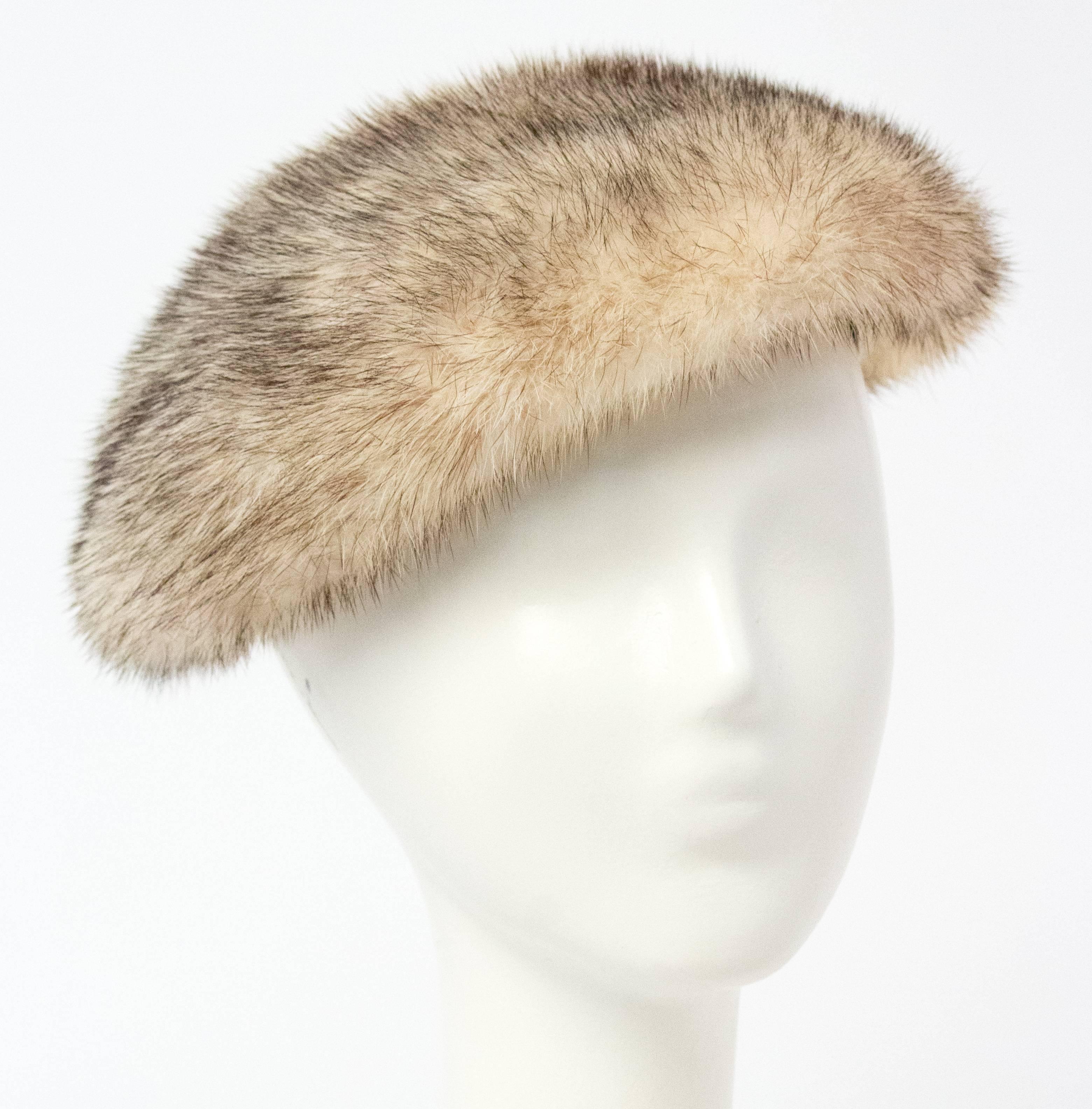 60s Natural Cream & Black Mink Hat with Satin Trim 1