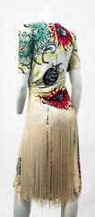 40s Floral Printed Tiki Dress with Fringe Adorned Skirt