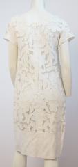 60s White Irish Linen Cutout Crochet Lace Shift Dress