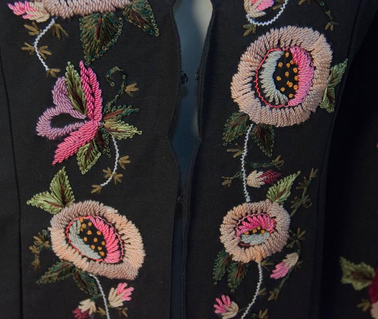Black 70s Floral Embroidered Jacket  For Sale